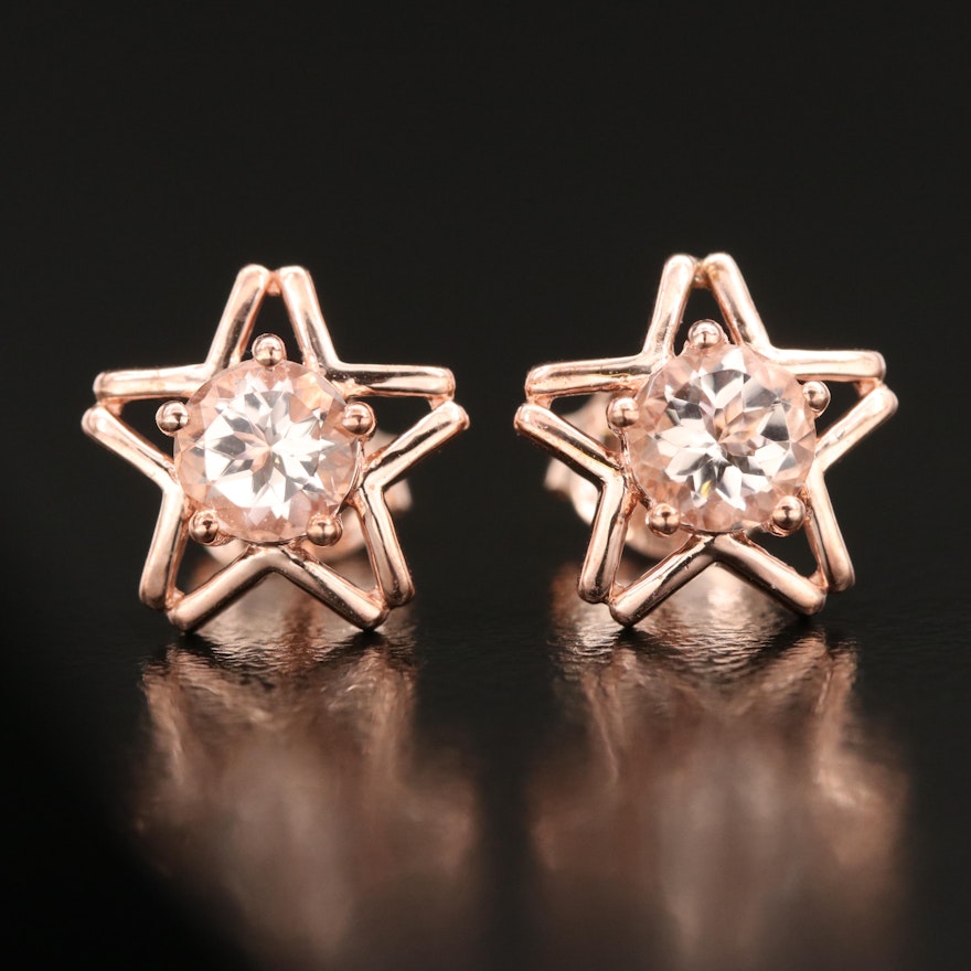 Sterling Morganite Star Stud Earrings