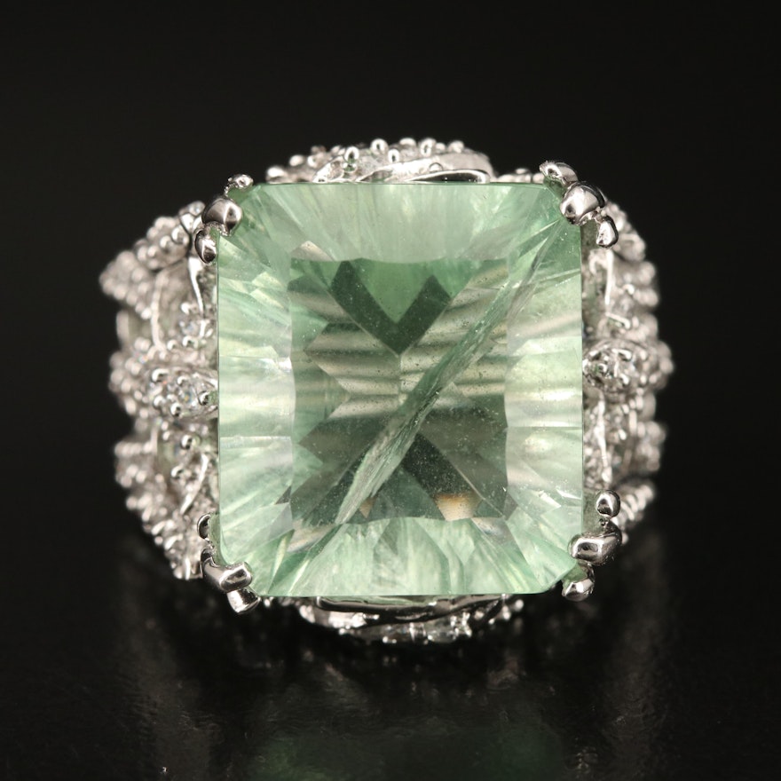 Sterling Fluorite and Cubic Zirconia Ring