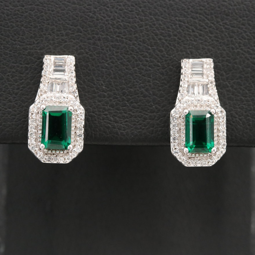 Sterling Emerald and Topaz Halo Earrings