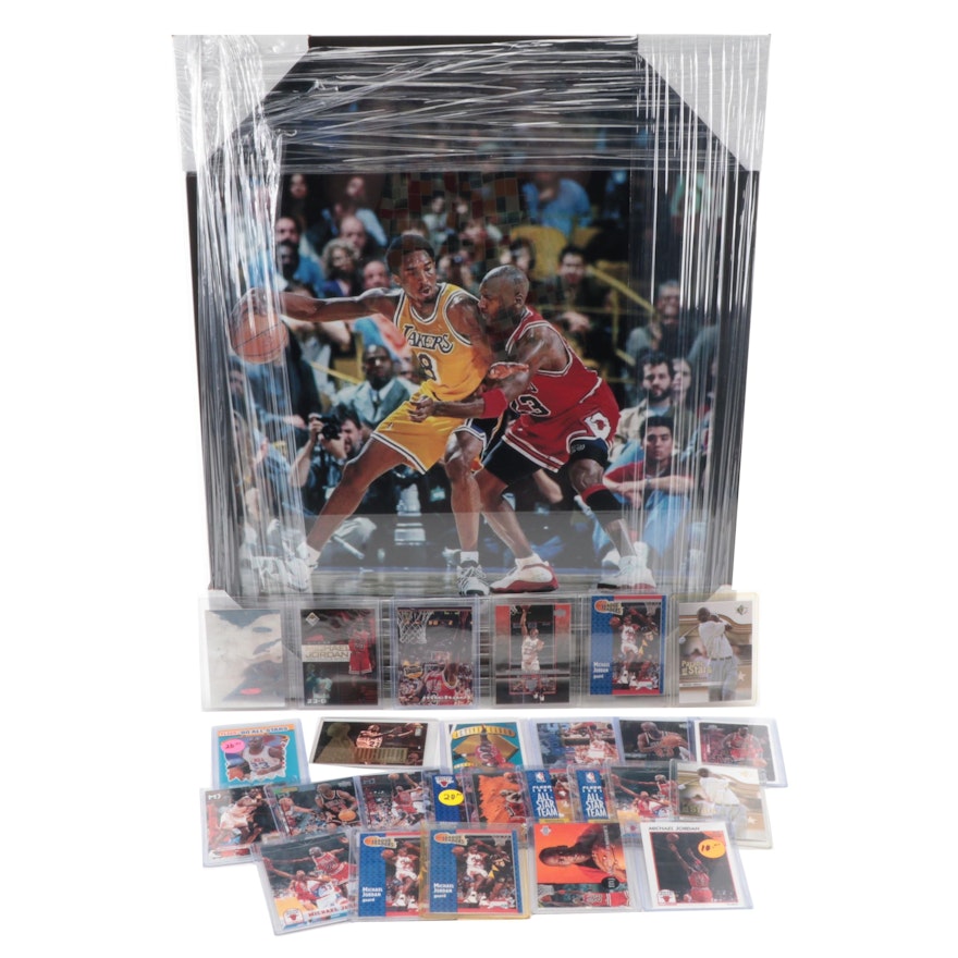 Michael Jordan, Kobe Bryant Framed Giclée Print, Jordan NBA Cards, 1990s–2000s