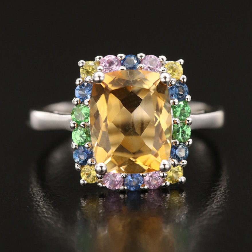 Sterling Citrine, Sapphire and Tsavorite Ring