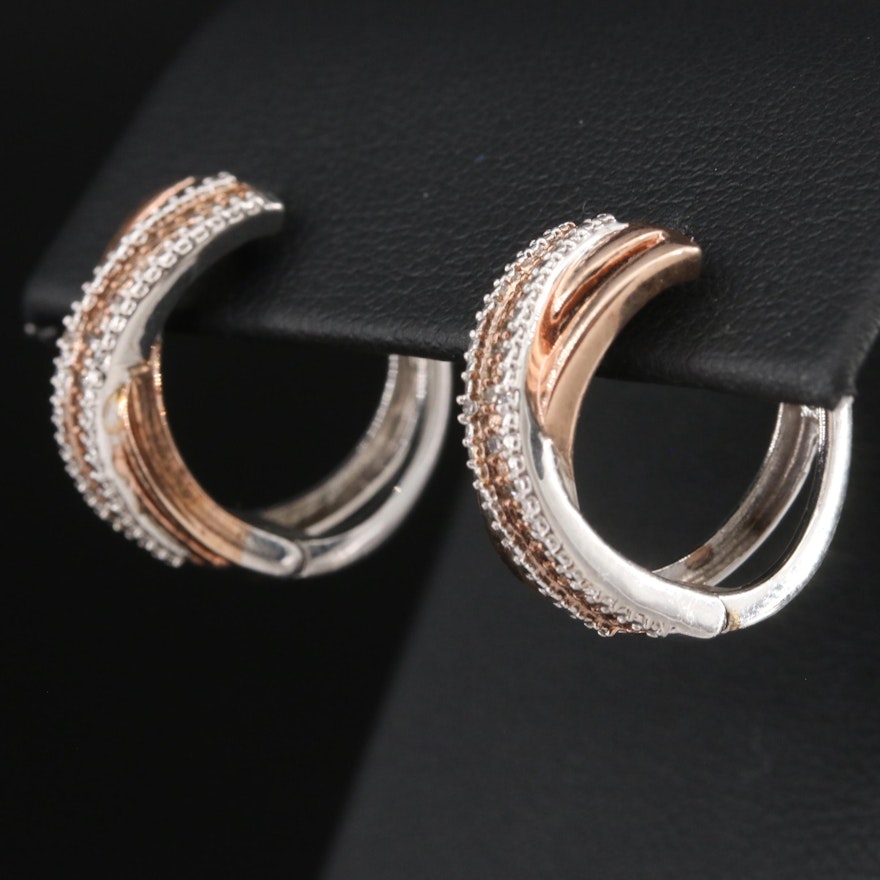 Sterling Diamond Crossover Hoop Earrings