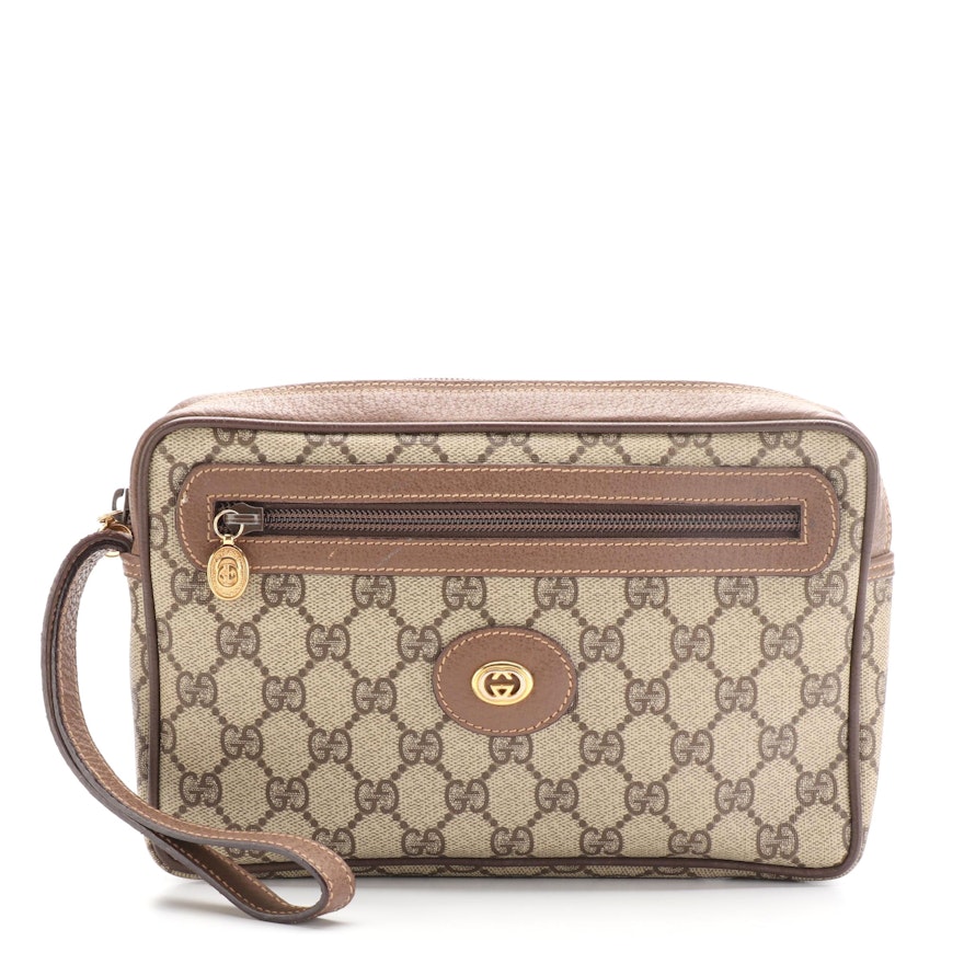 Gucci Wristlet Clutch in GG Supreme Canvas and Leather Trim