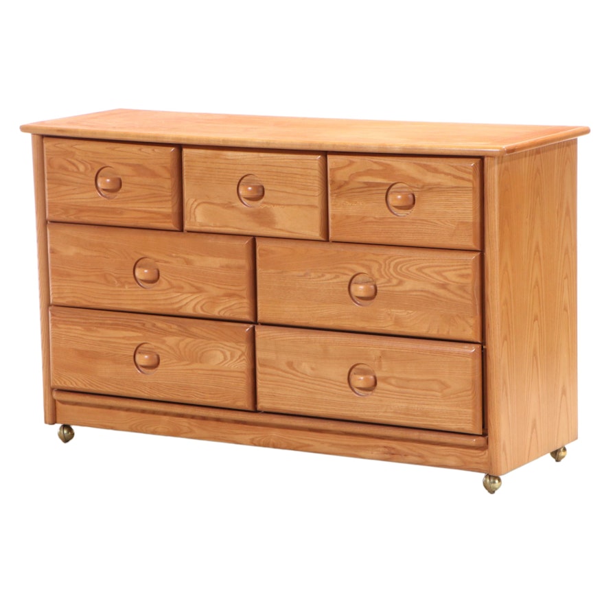 Stanley Oak Seven-Drawer Chest on Casters
