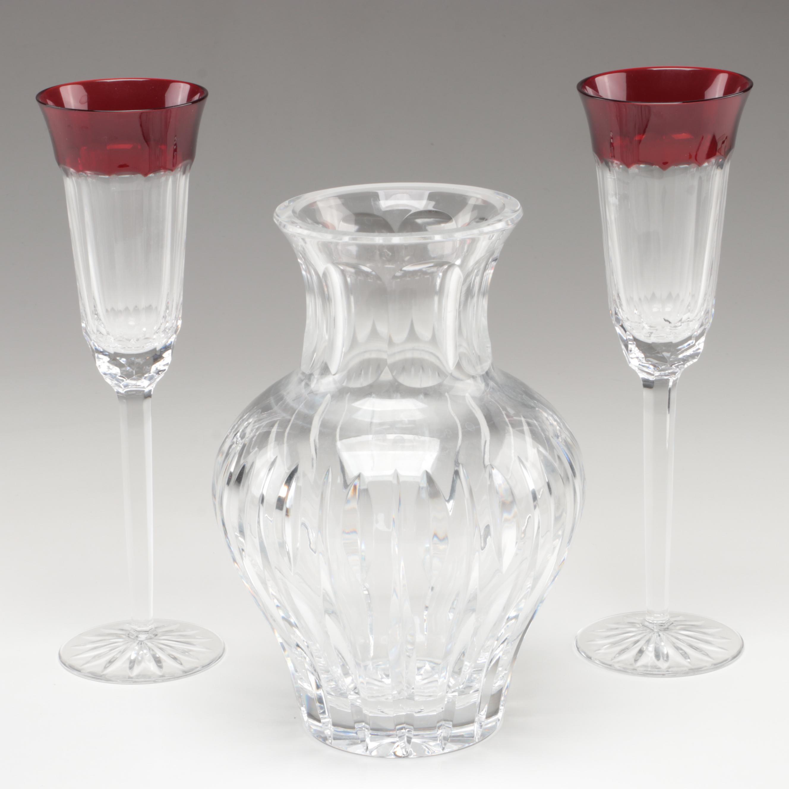 Waterford Crystal "Simply Red" Champagne Fluted with Marquis by Waterford Vase
