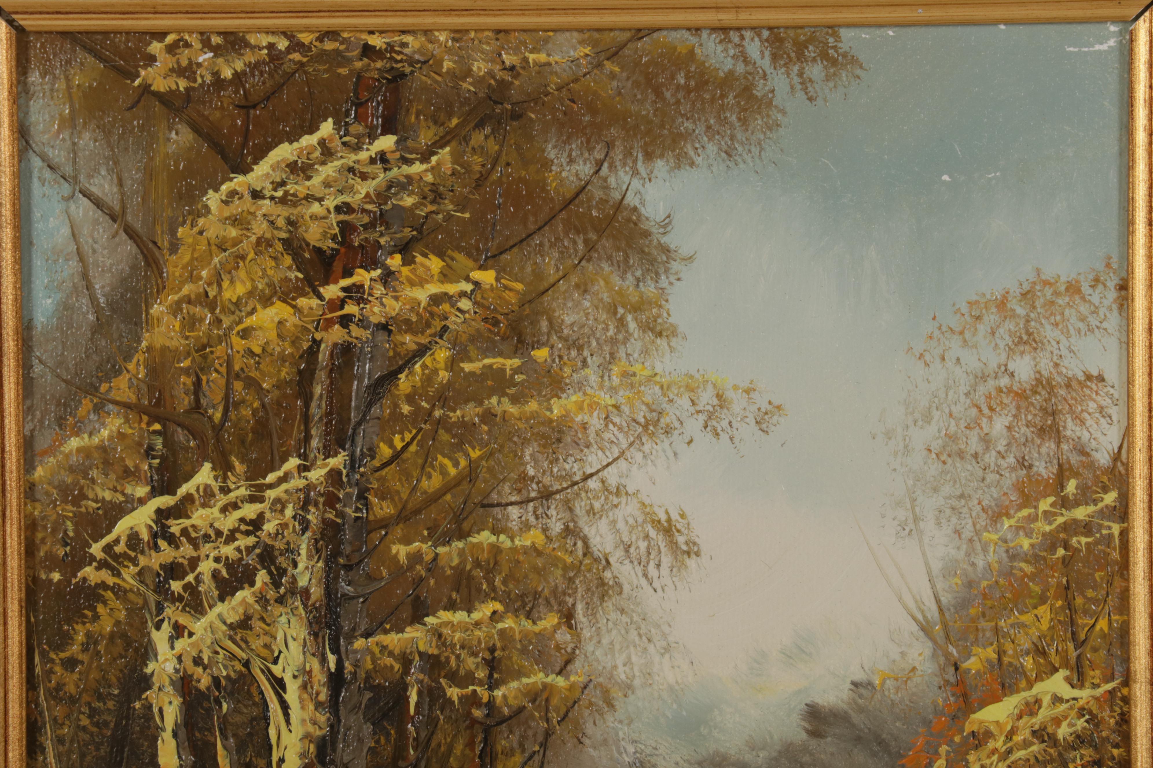 Forest Pond Landscape Oil Painting, Late 20th-21st Century