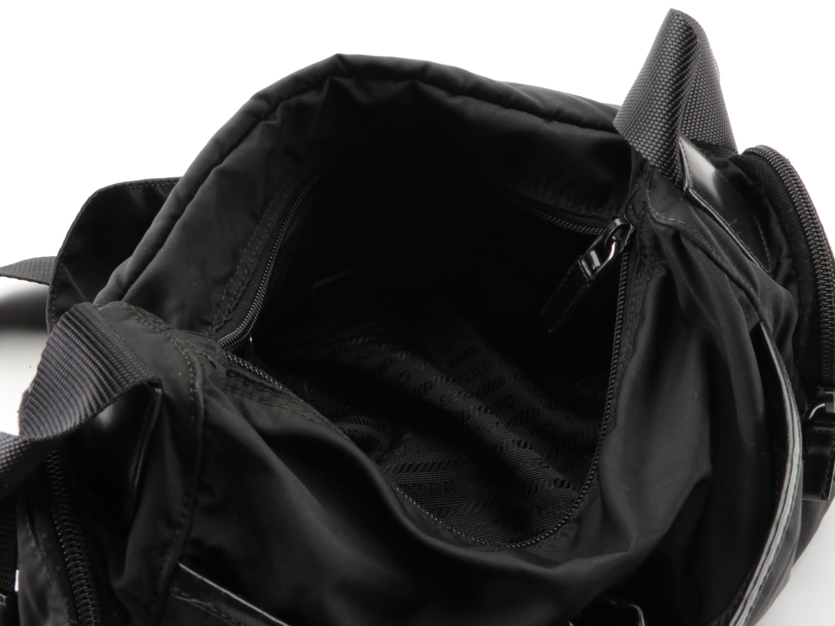 Prada Buckle-Flap Messenger Bag in Black Nylon Gabardine and Leather Trim