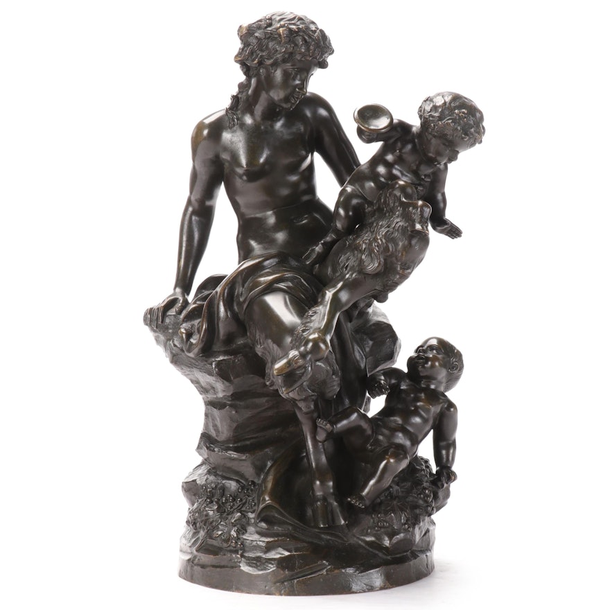 Bronze Sculpture After Michel Claude Clodion of Faun and Children