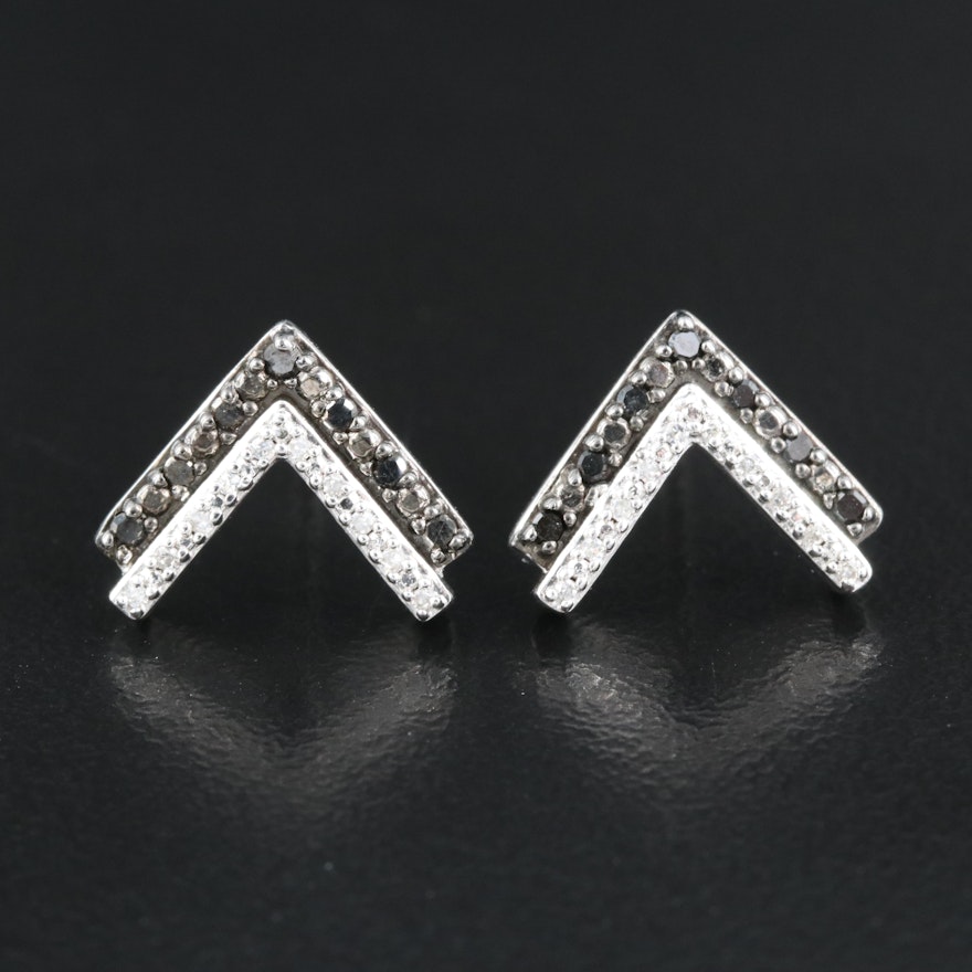 Sterling Diamond Chevron Earrings