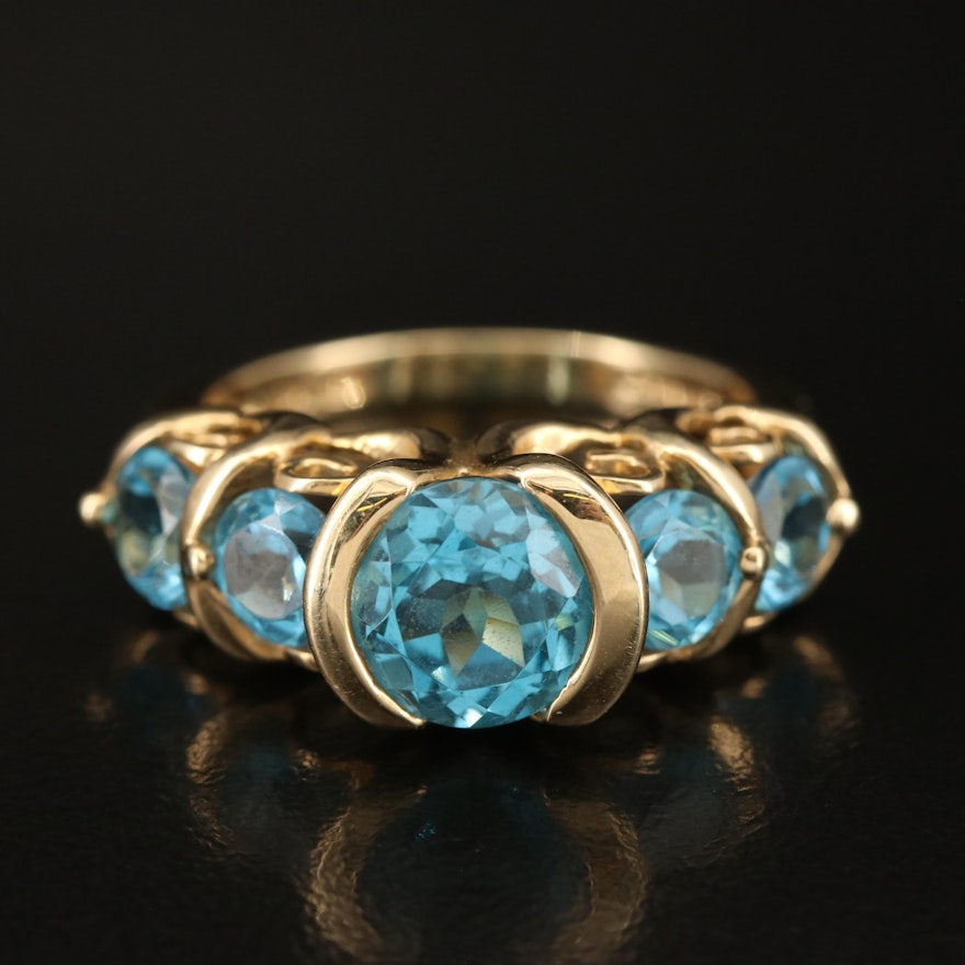 10K Swiss Blue Topaz Scrollwork Ring