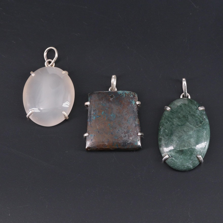 Sterling Silver Pendant Collection Including Jasper and Agate and Azurite
