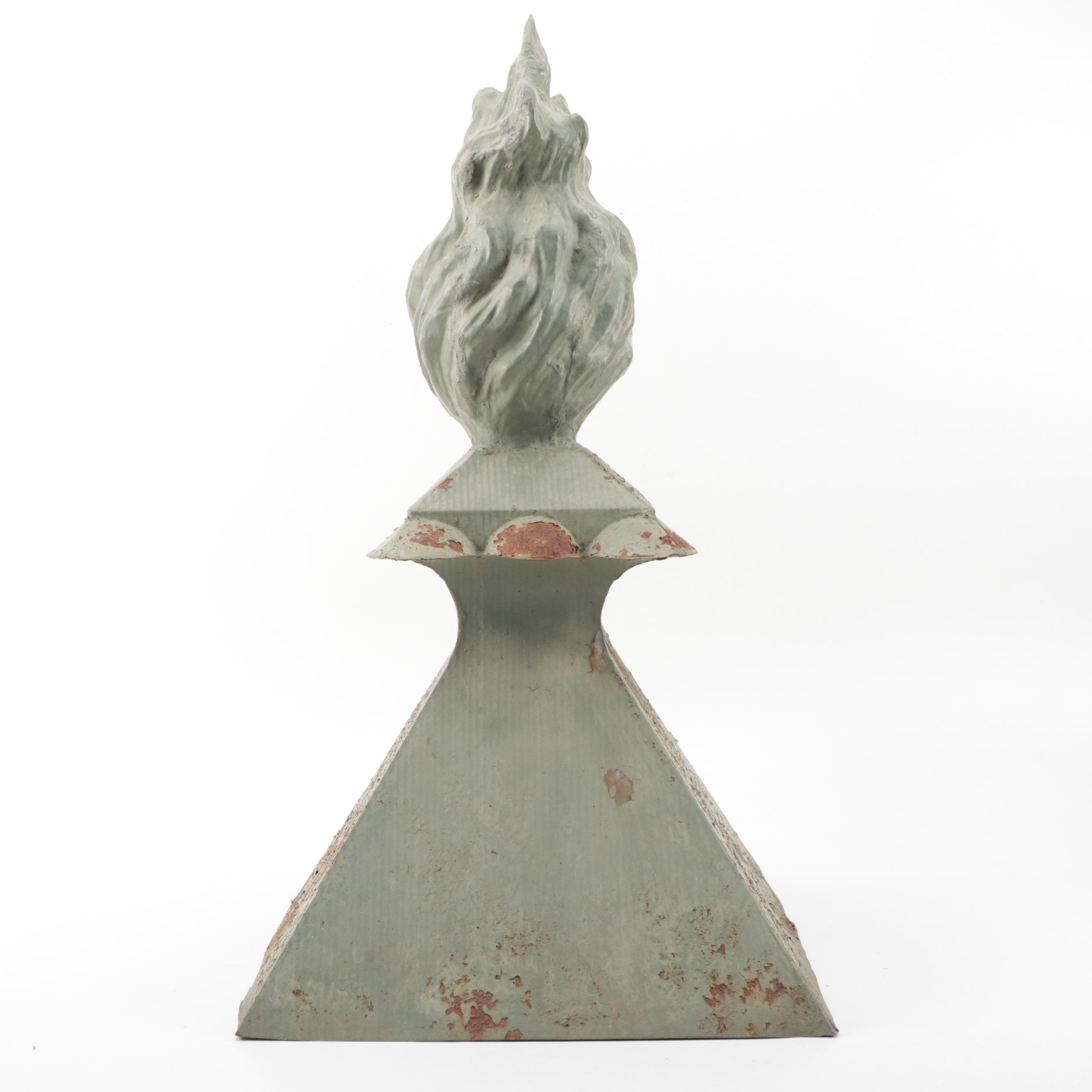 American Patinated Tin Architectural Flambeau Finial, Early 20th Century