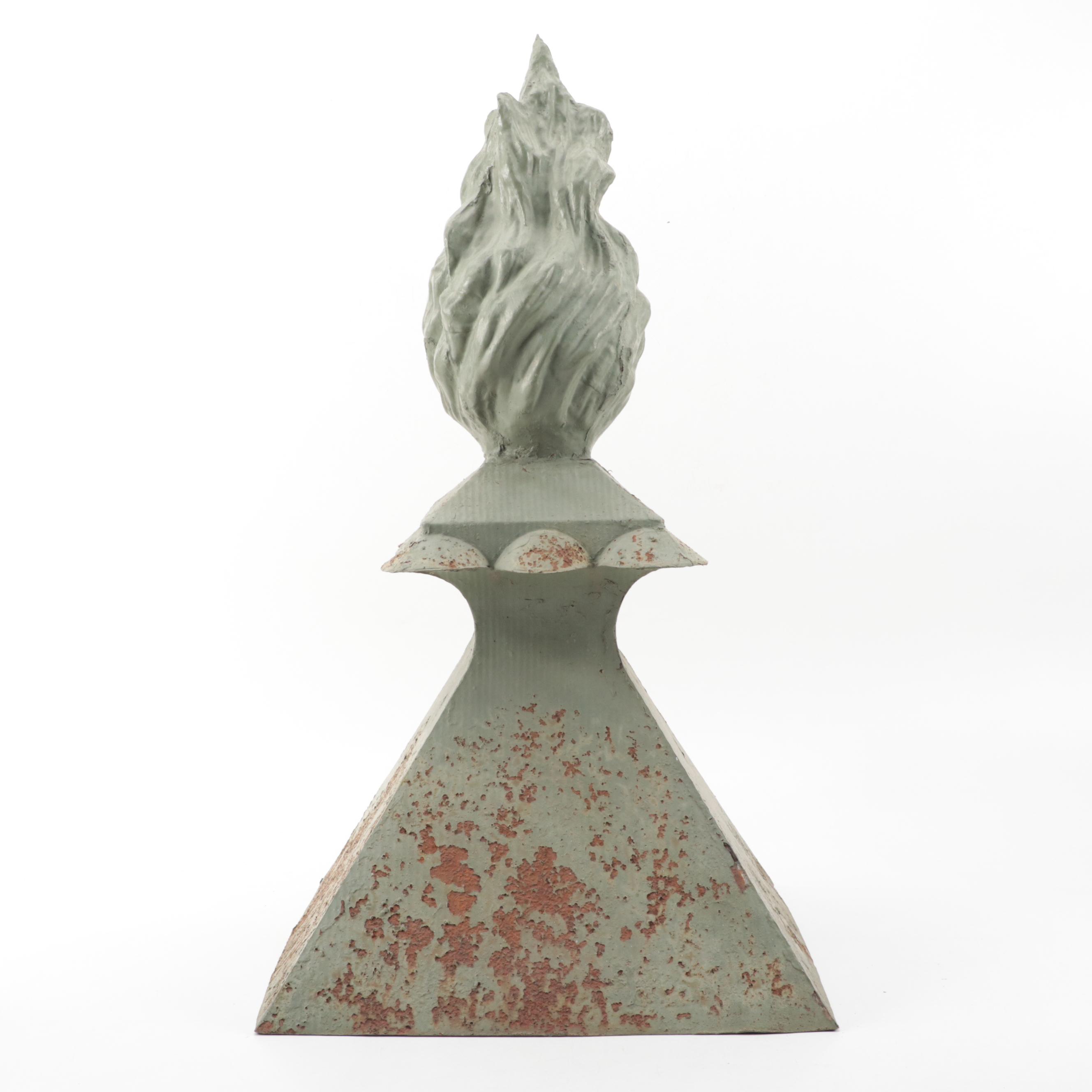 American Patinated Tin Architectural Flambeau Finial, Early 20th Century