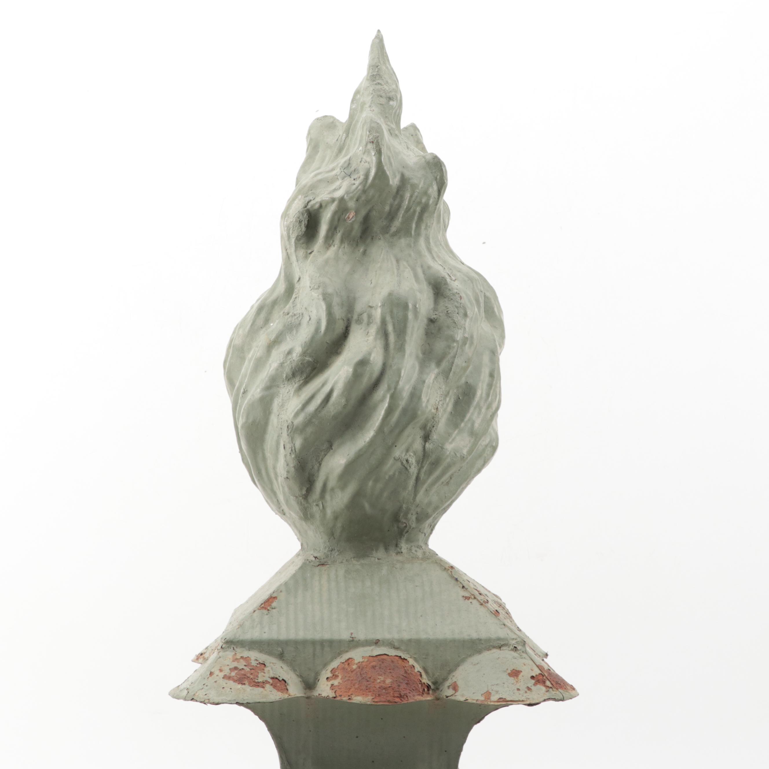American Patinated Tin Architectural Flambeau Finial, Early 20th Century