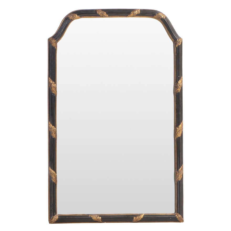 Ebonized and Parcel-Gilt Framed Beveled Mirror