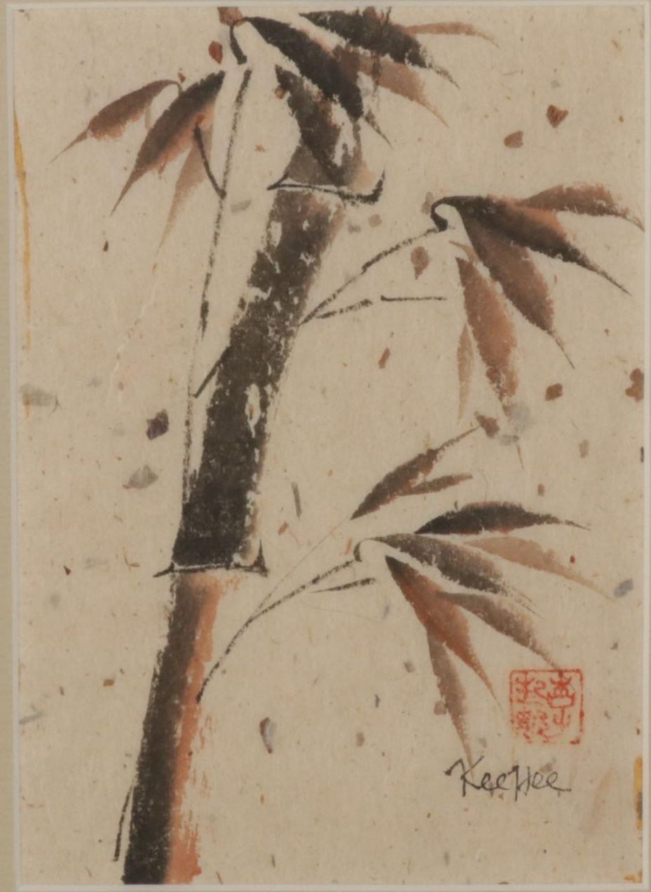 Kee Hee Butterworth Watercolor and Ink Wash Painting "Bamboo," 1984