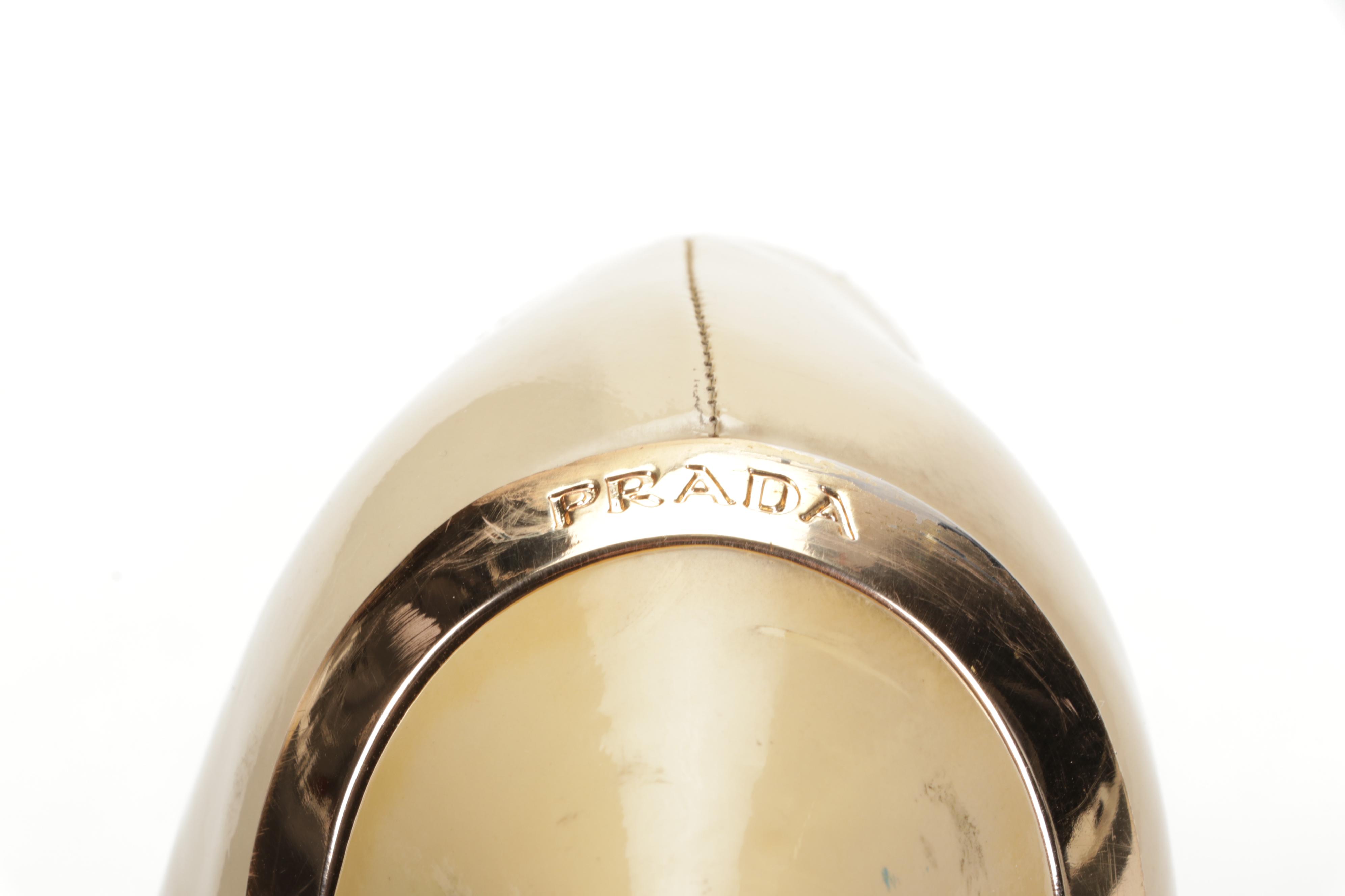 Prada Beige Patent Leather Peep Toe T-Strap Sandals