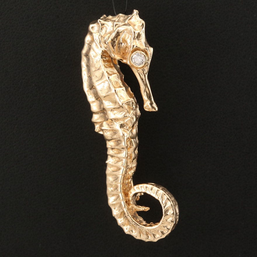 14K and Diamond Seahorse Converter Pendant