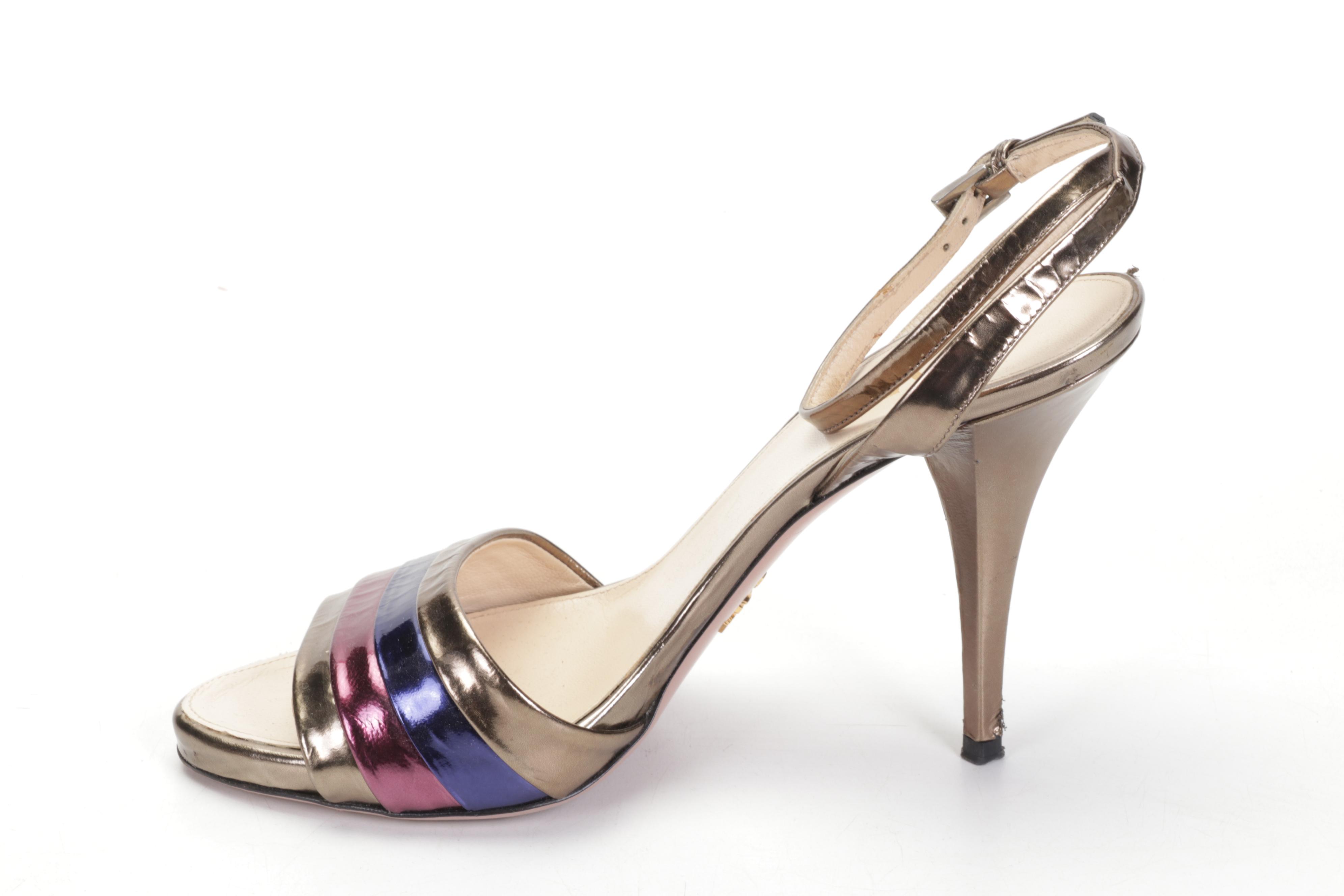 Prada Metallic Leather Ankle-Strap Sandals