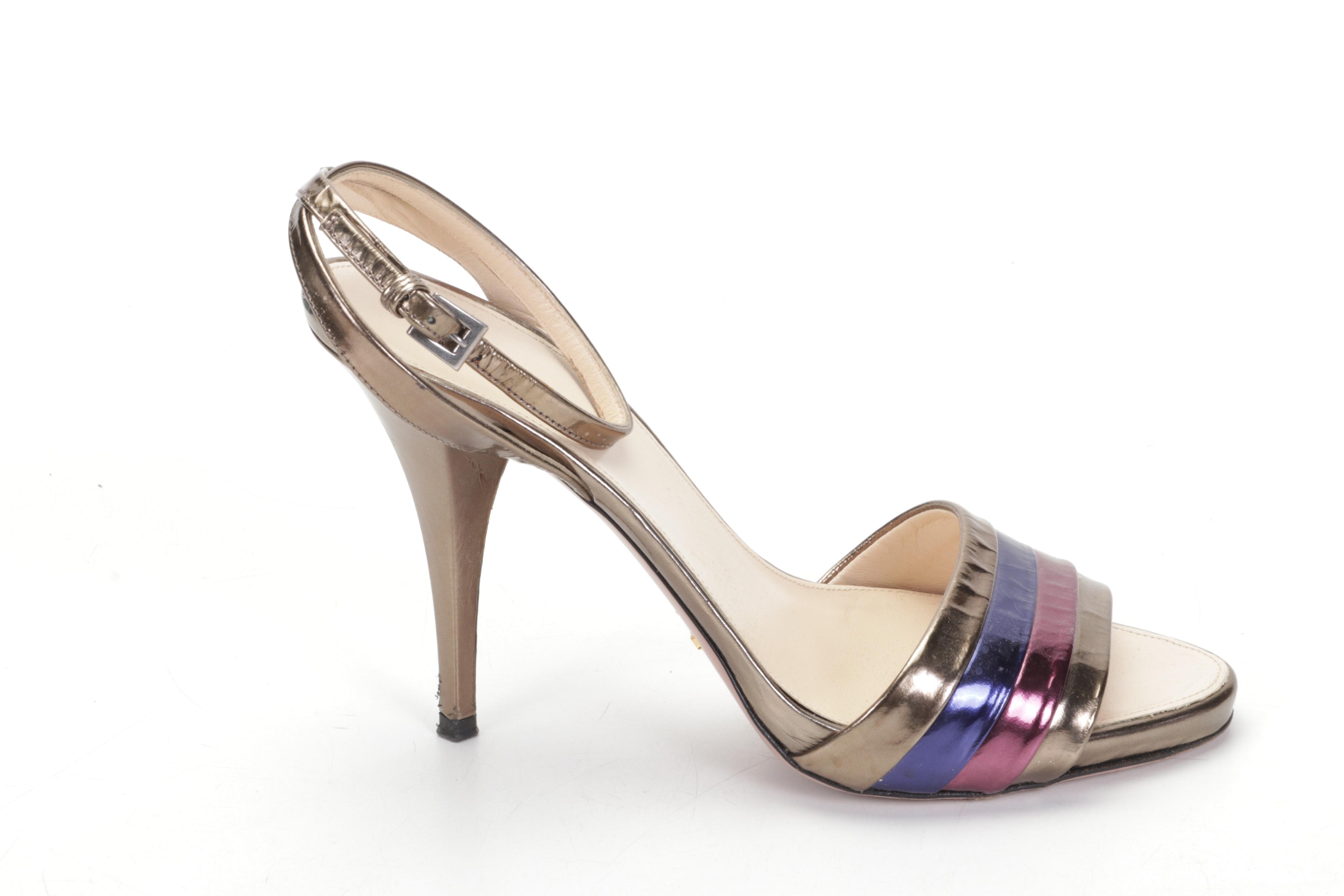 Prada Metallic Leather Ankle-Strap Sandals
