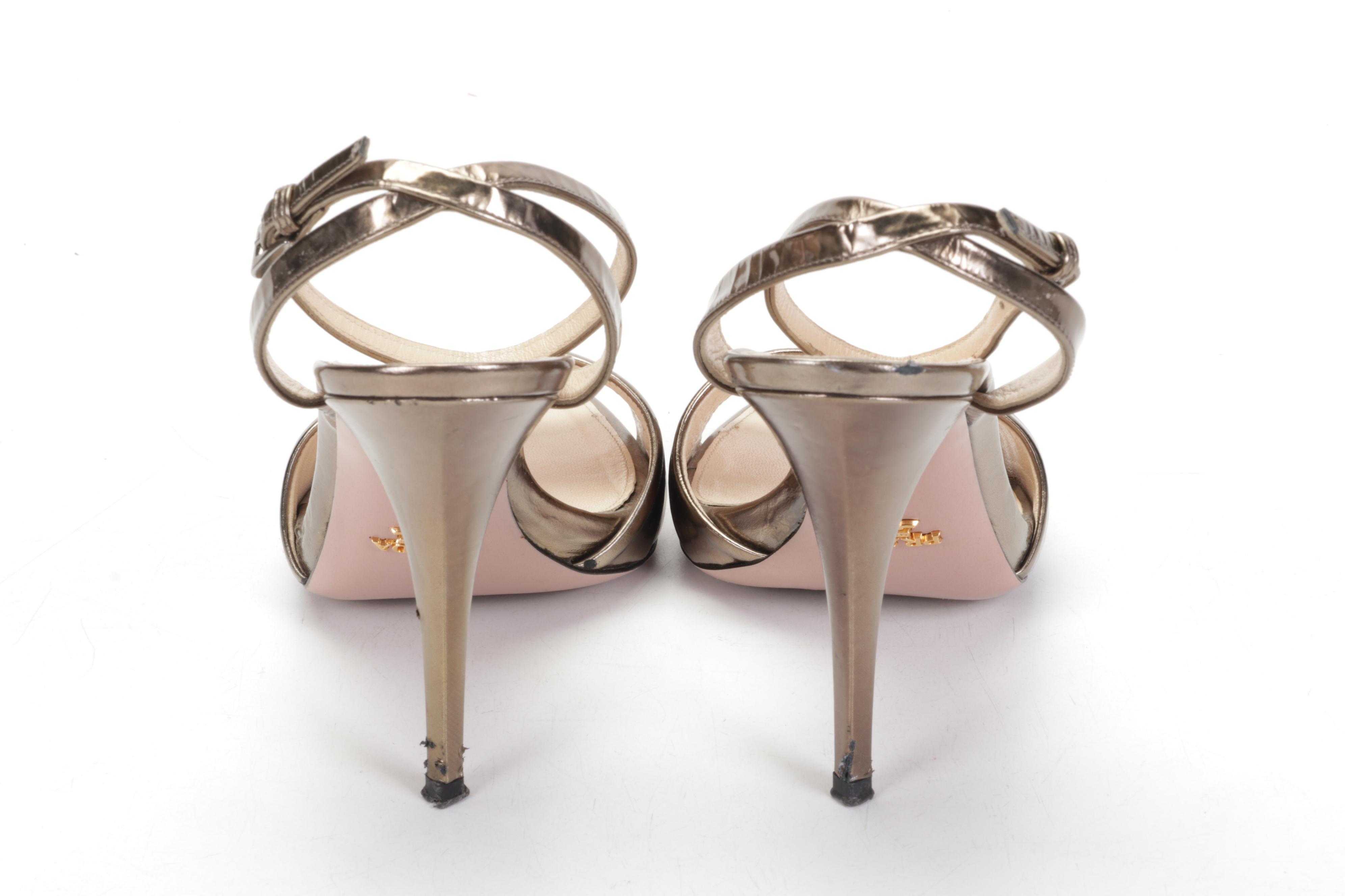 Prada Metallic Leather Ankle-Strap Sandals