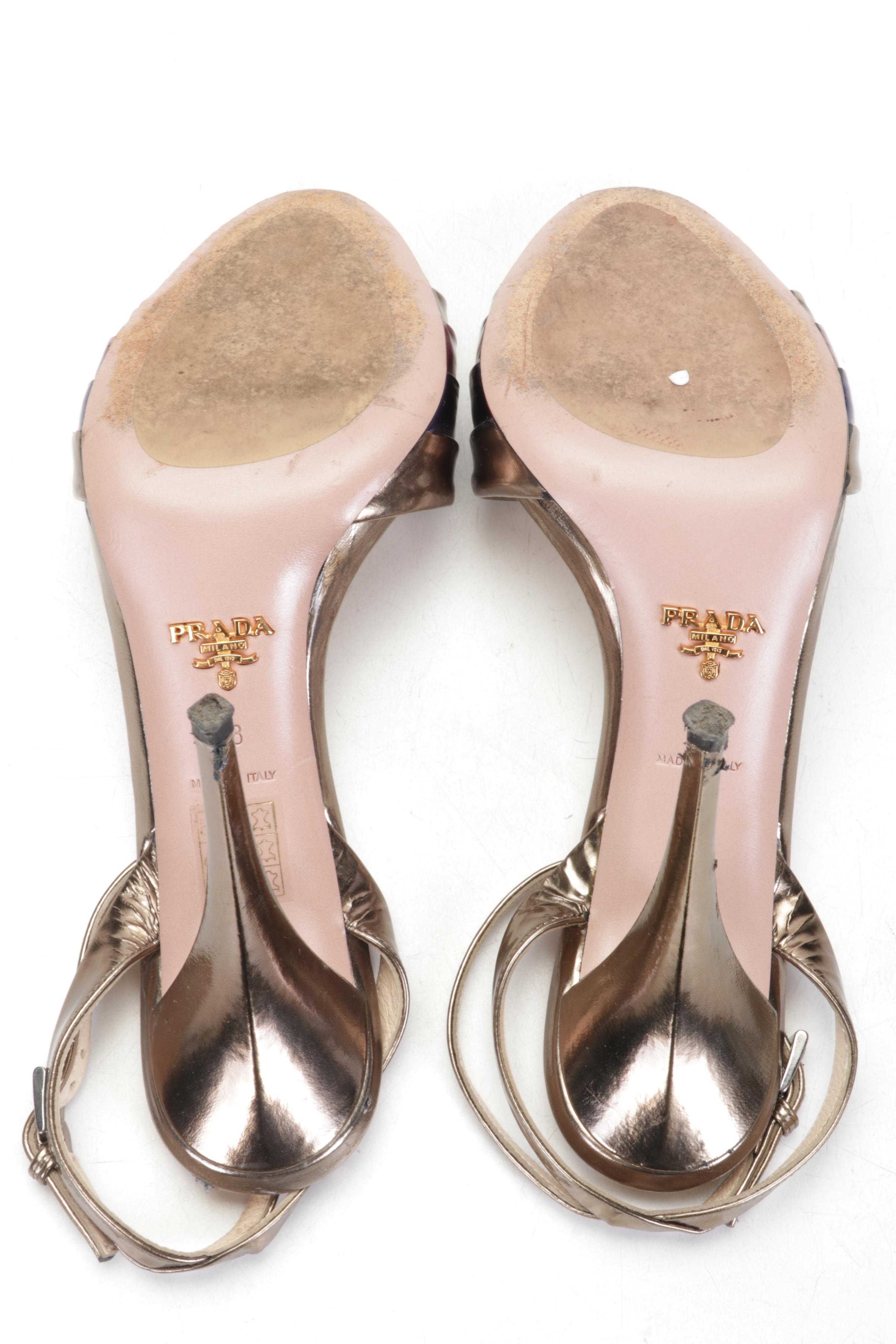 Prada Metallic Leather Ankle-Strap Sandals