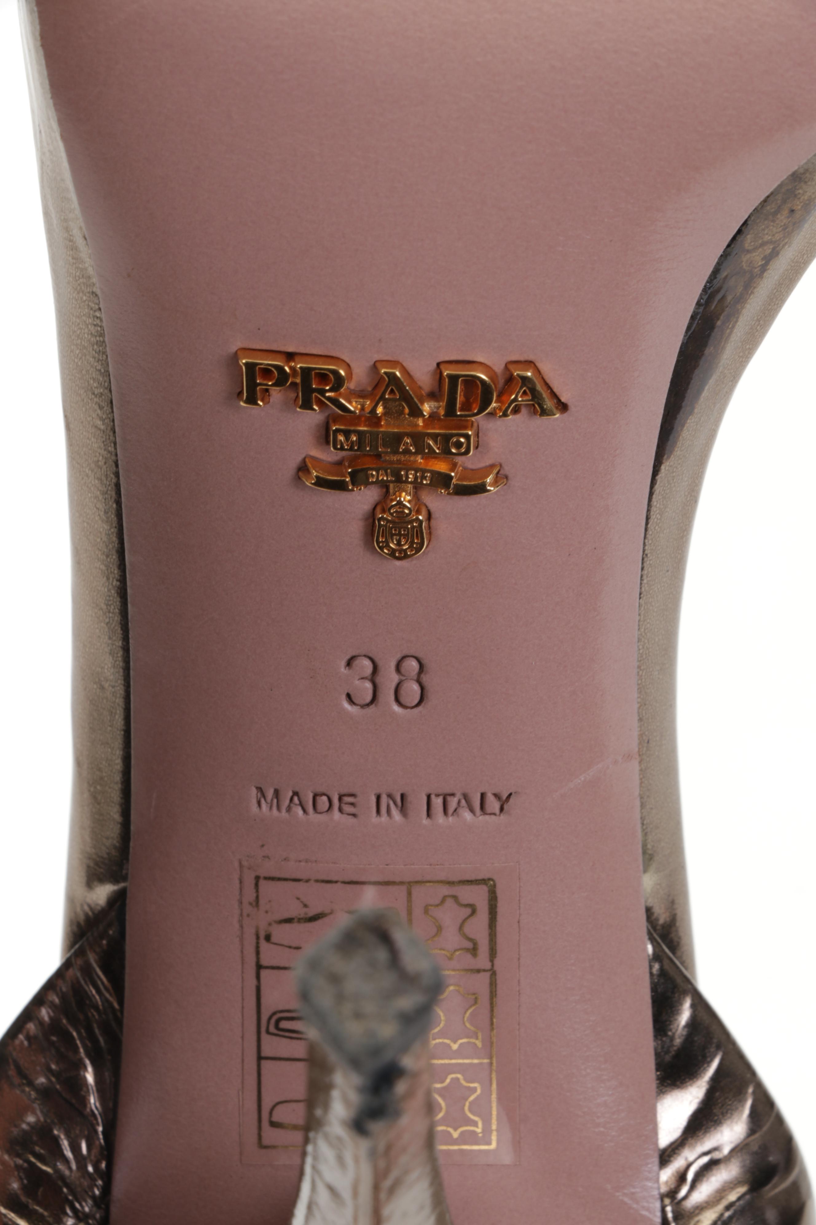 Prada Metallic Leather Ankle-Strap Sandals