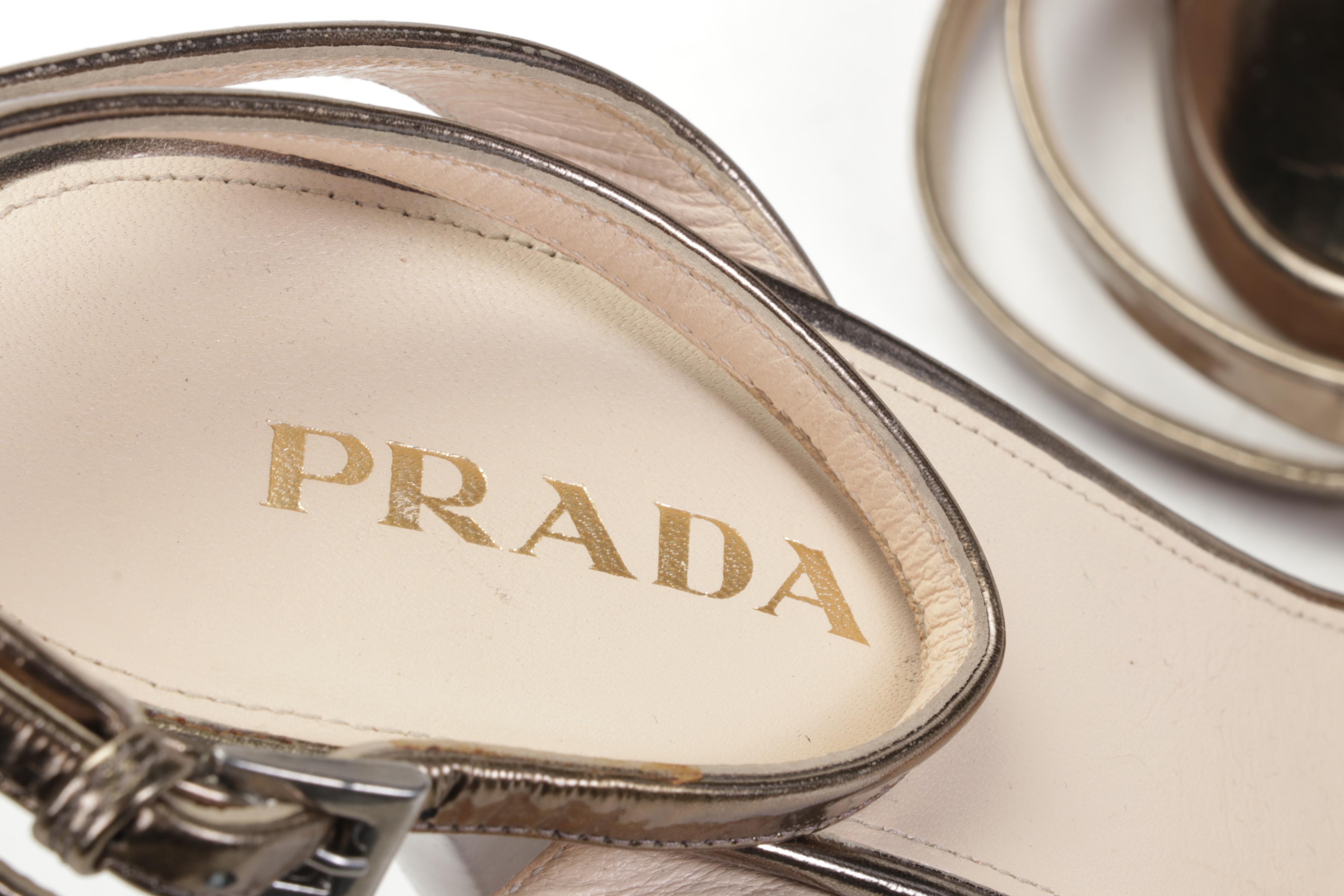 Prada Metallic Leather Ankle-Strap Sandals