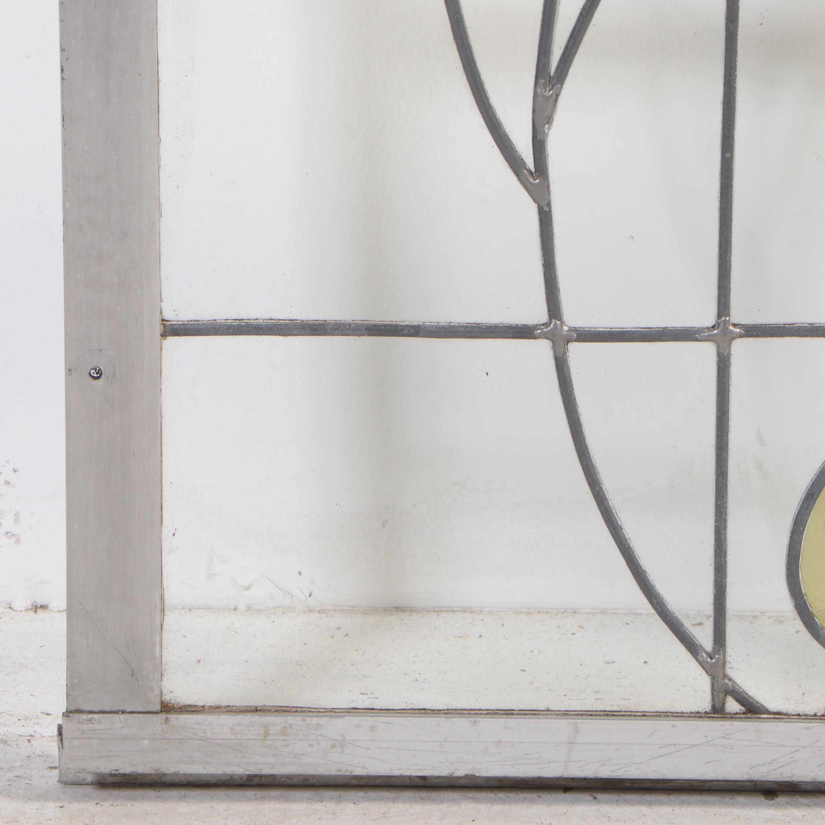 Aluminum Framed Leaded Stained Glass Window, Mid 20th Century