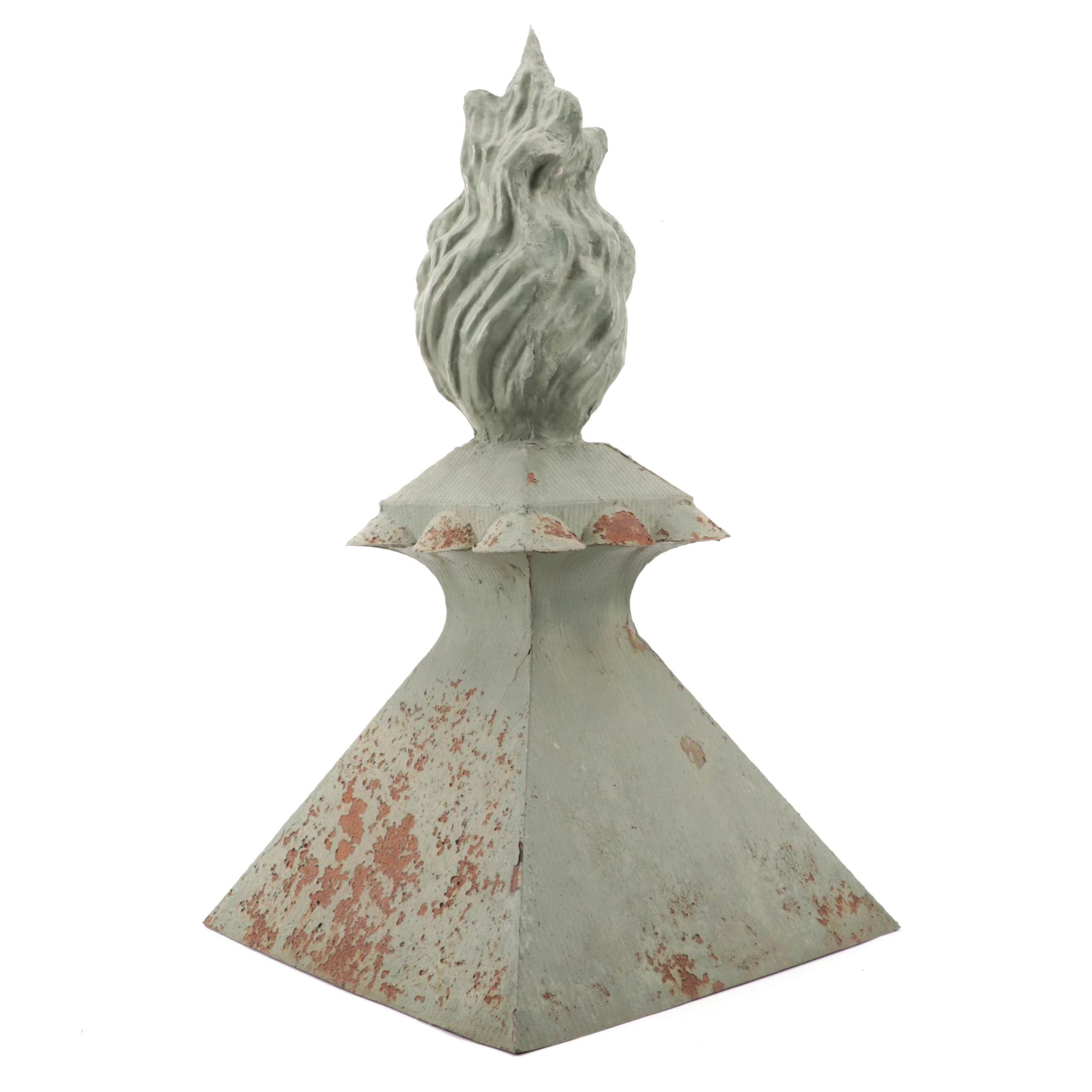American Patinated Tin Architectural Flambeau Finial, Early 20th Century