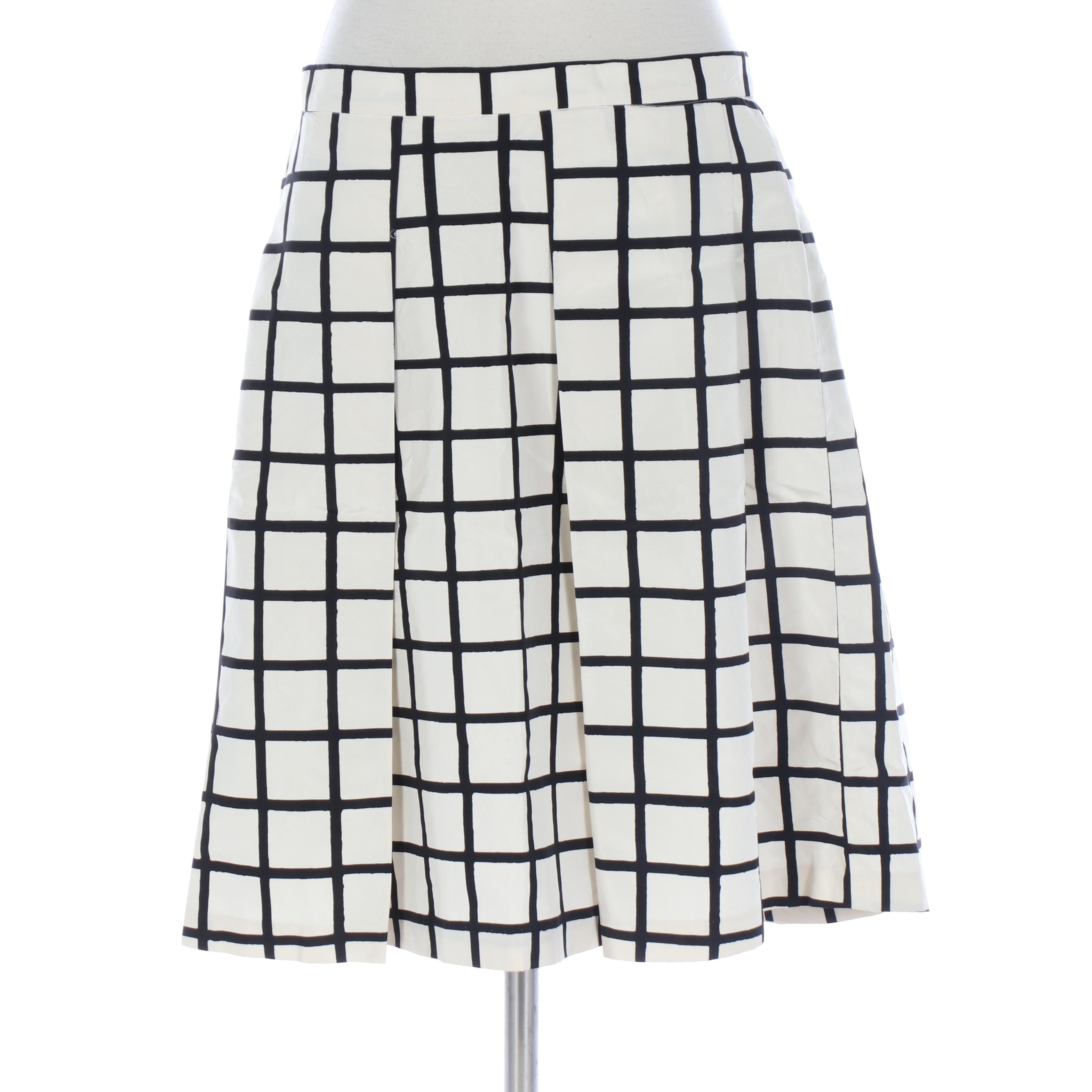 Prada Pleated Skirt in Cream/Black Windowpane Silk