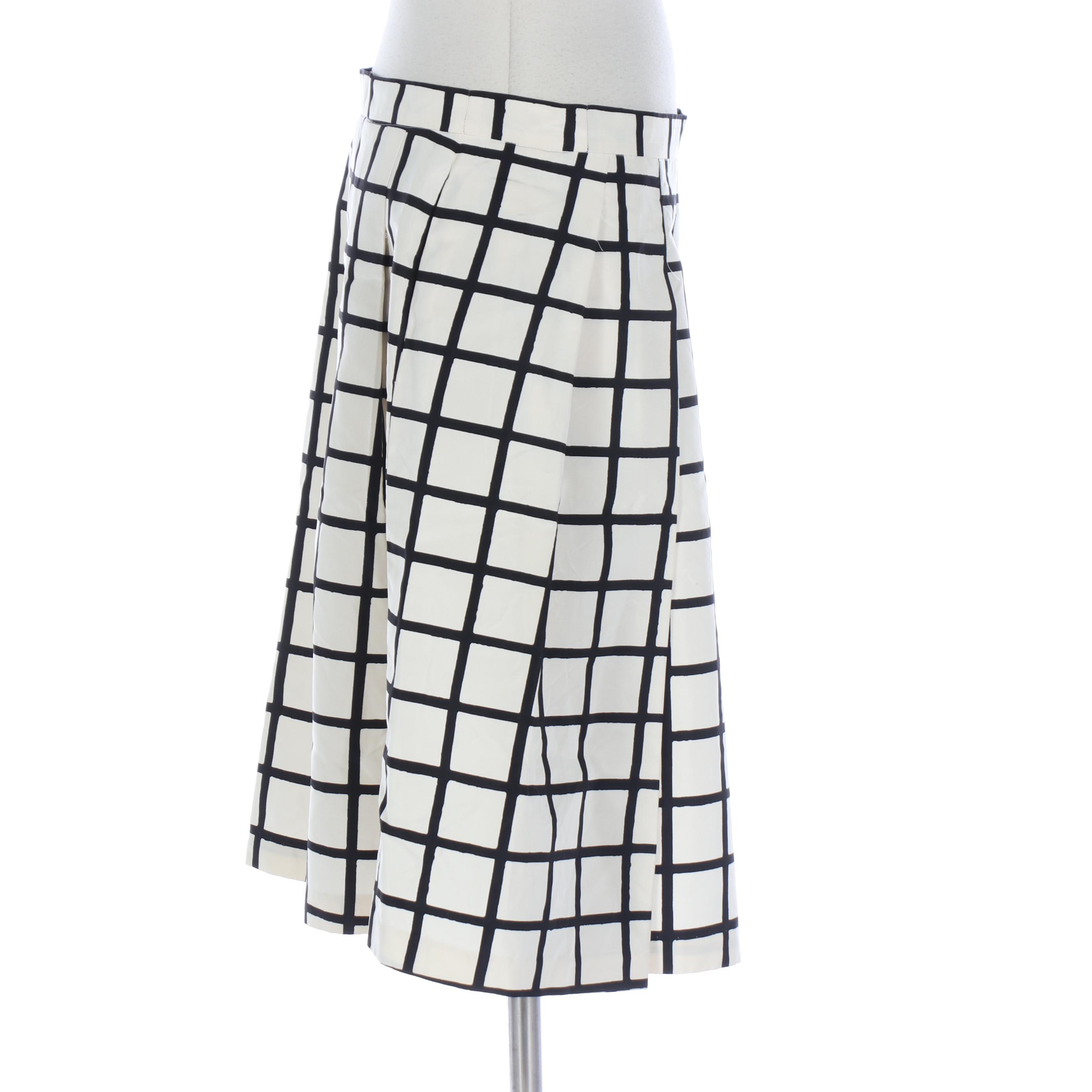 Prada Pleated Skirt in Cream/Black Windowpane Silk