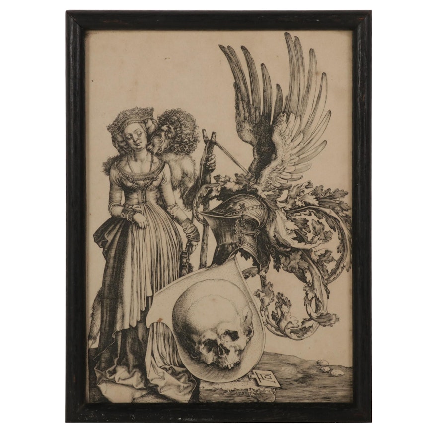 Etching After Albrecht Dürer "The Coat-of-Arms With the Skull," 19th Century