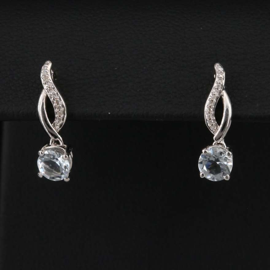 Sterling Aquamarine and Diamond Earrings