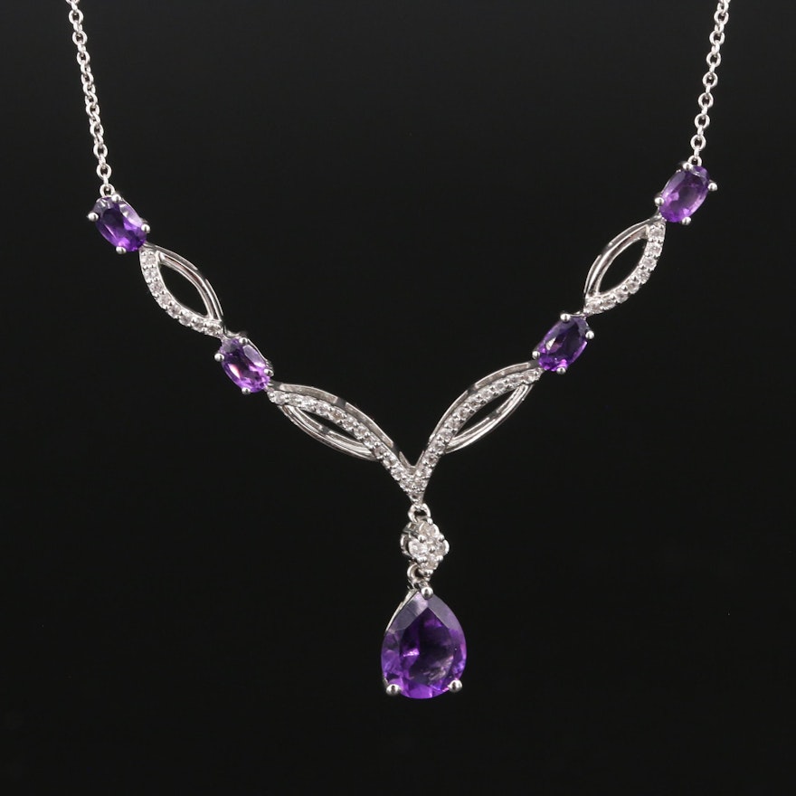 Sterling Amethyst and Sapphire Drop Necklace