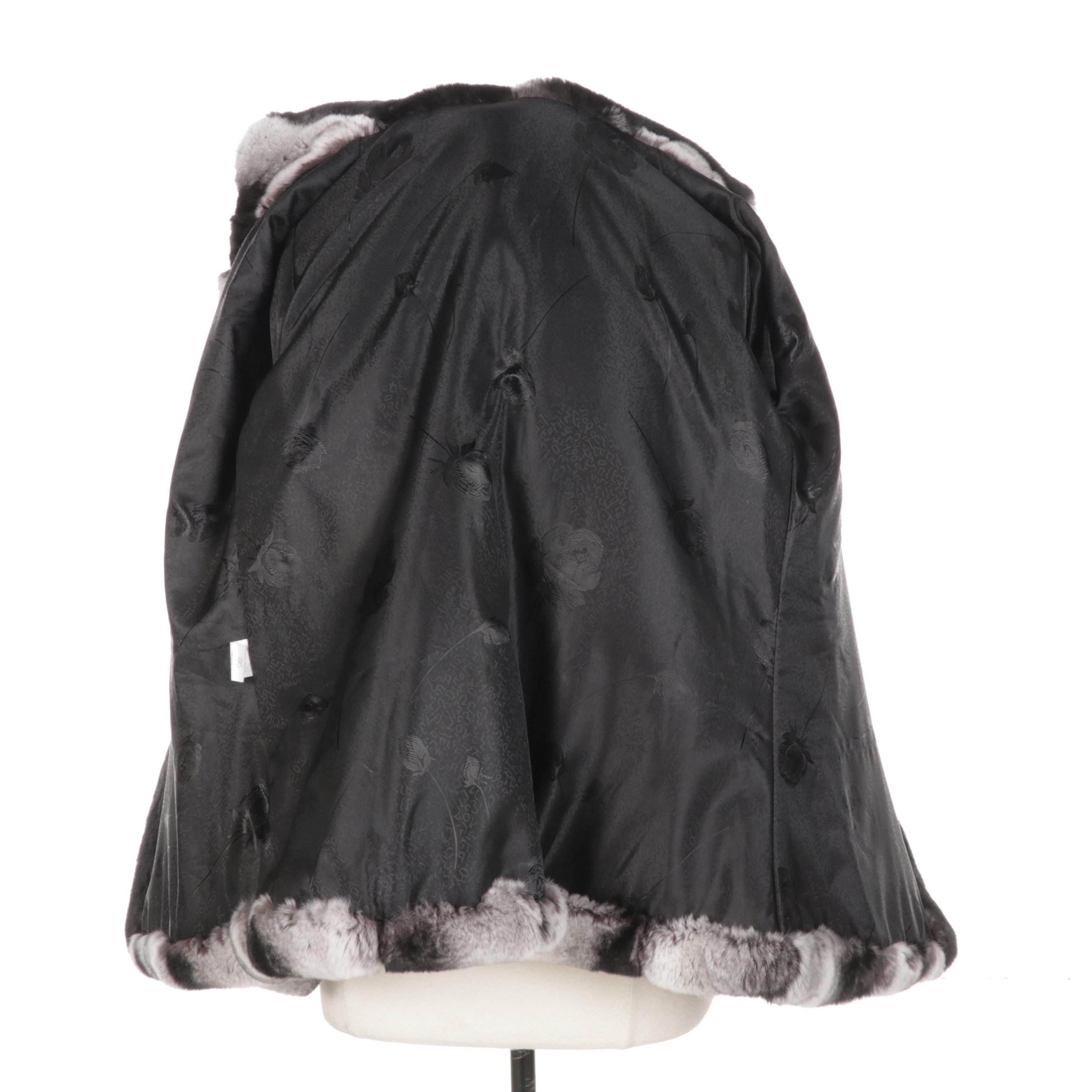 Chinchilla-Dyed Rex Rabbit Fur Hooded Stroller Coat