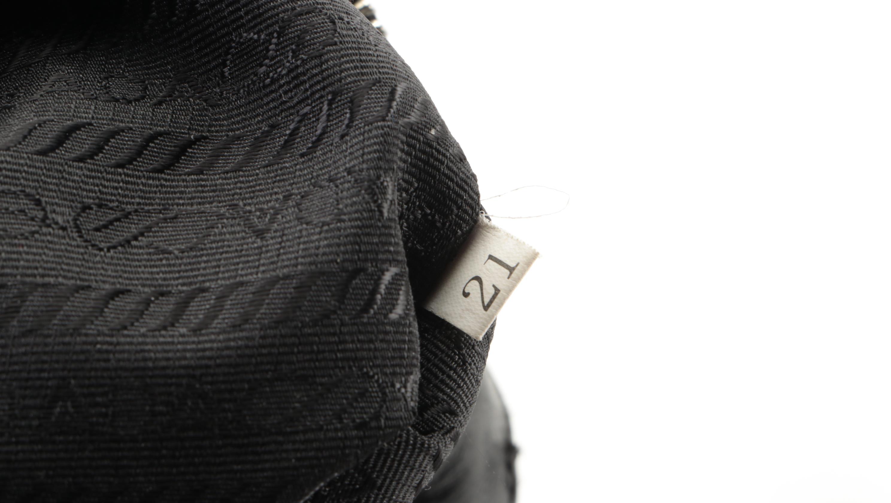 Prada Dual-Pocket Shoulder Bag in Black Leather with Contrast Stitching