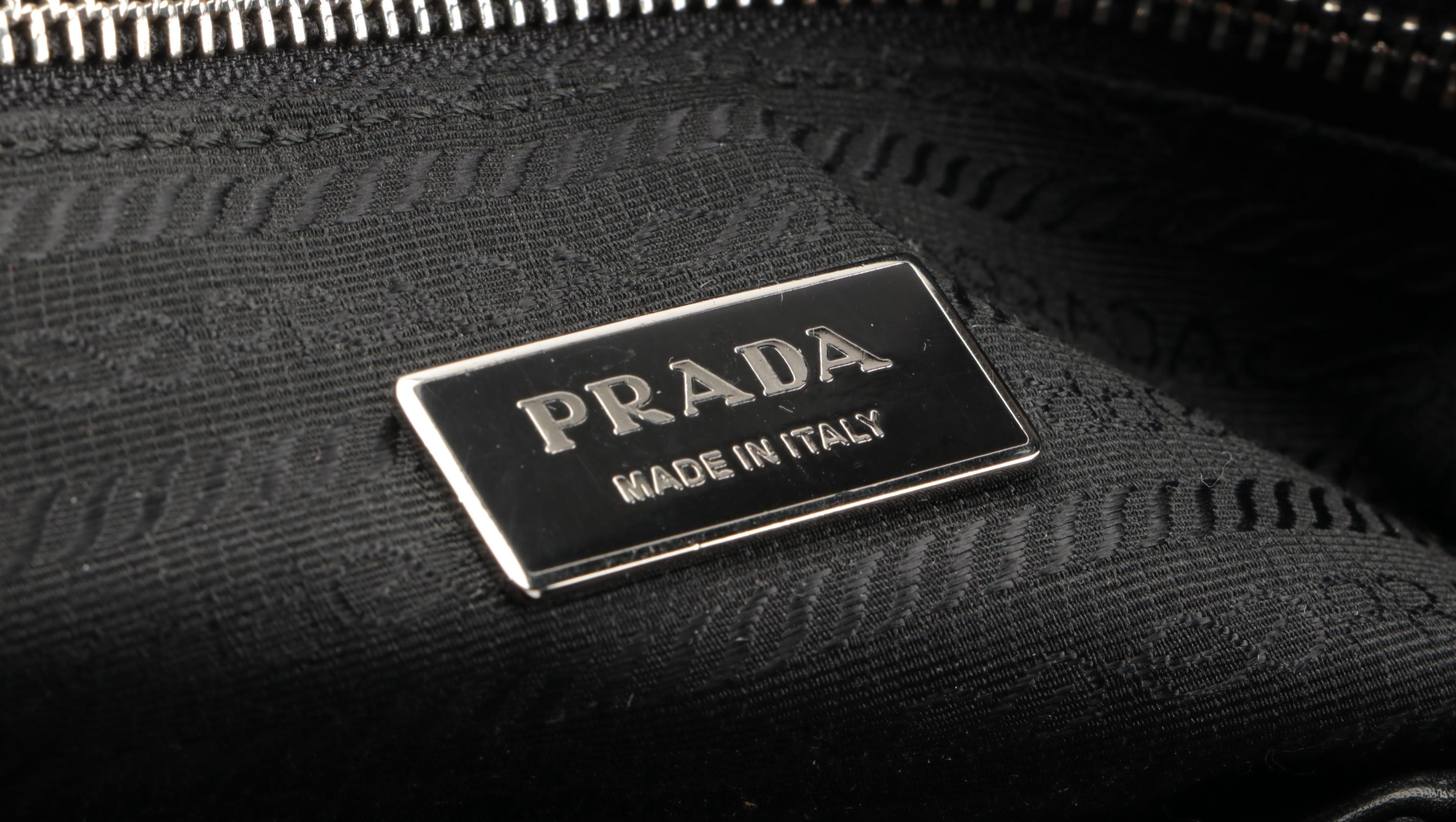 Prada Dual-Pocket Shoulder Bag in Black Leather with Contrast Stitching