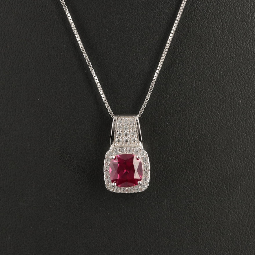 Sterling Ruby and White Sapphire Pendant Necklace