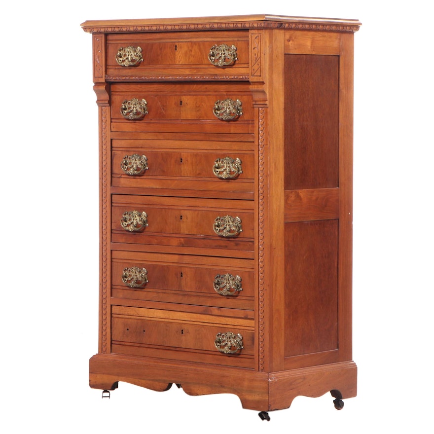 Victorian Walnut Six-Drawer Chest, Late 19th Century