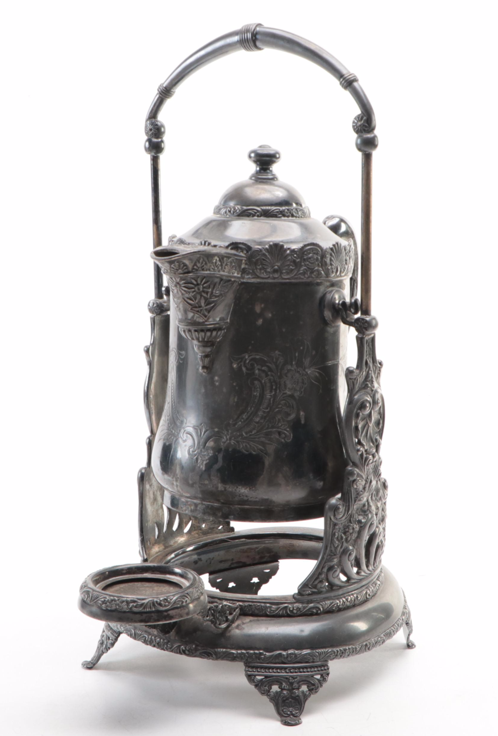 Barbour Silver Co. Tilting Water Pitcher with Other Silver Plate Tableware