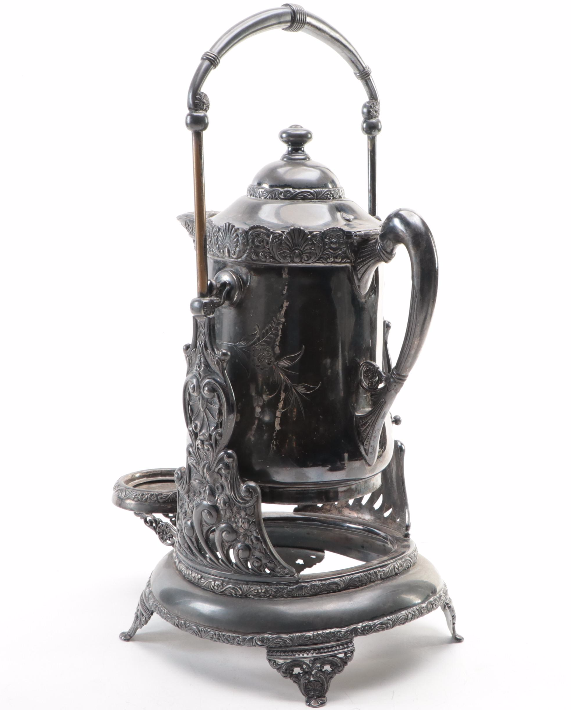 Barbour Silver Co. Tilting Water Pitcher with Other Silver Plate Tableware