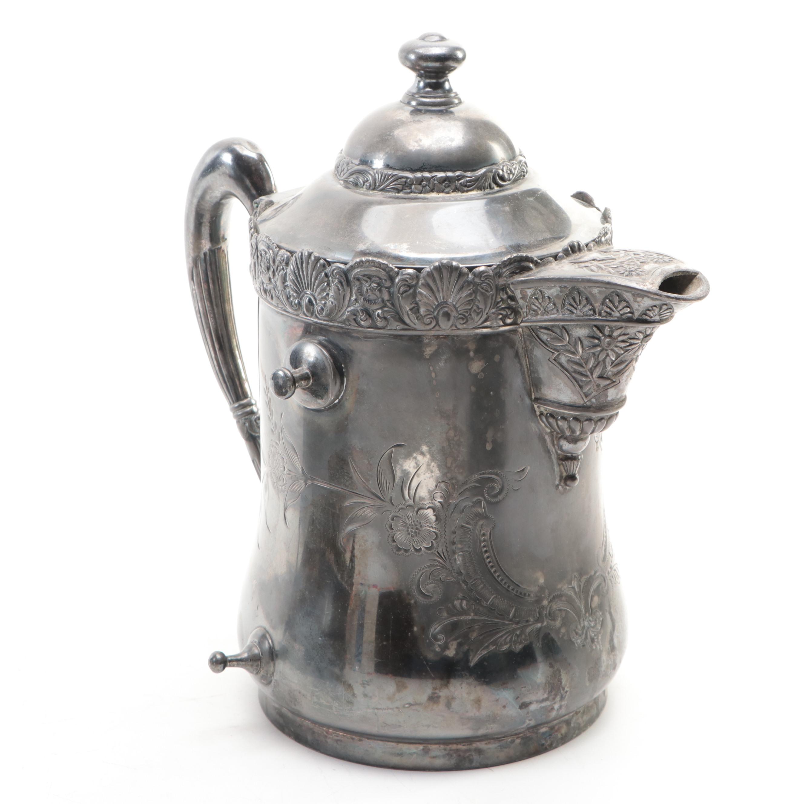 Barbour Silver Co. Tilting Water Pitcher with Other Silver Plate Tableware