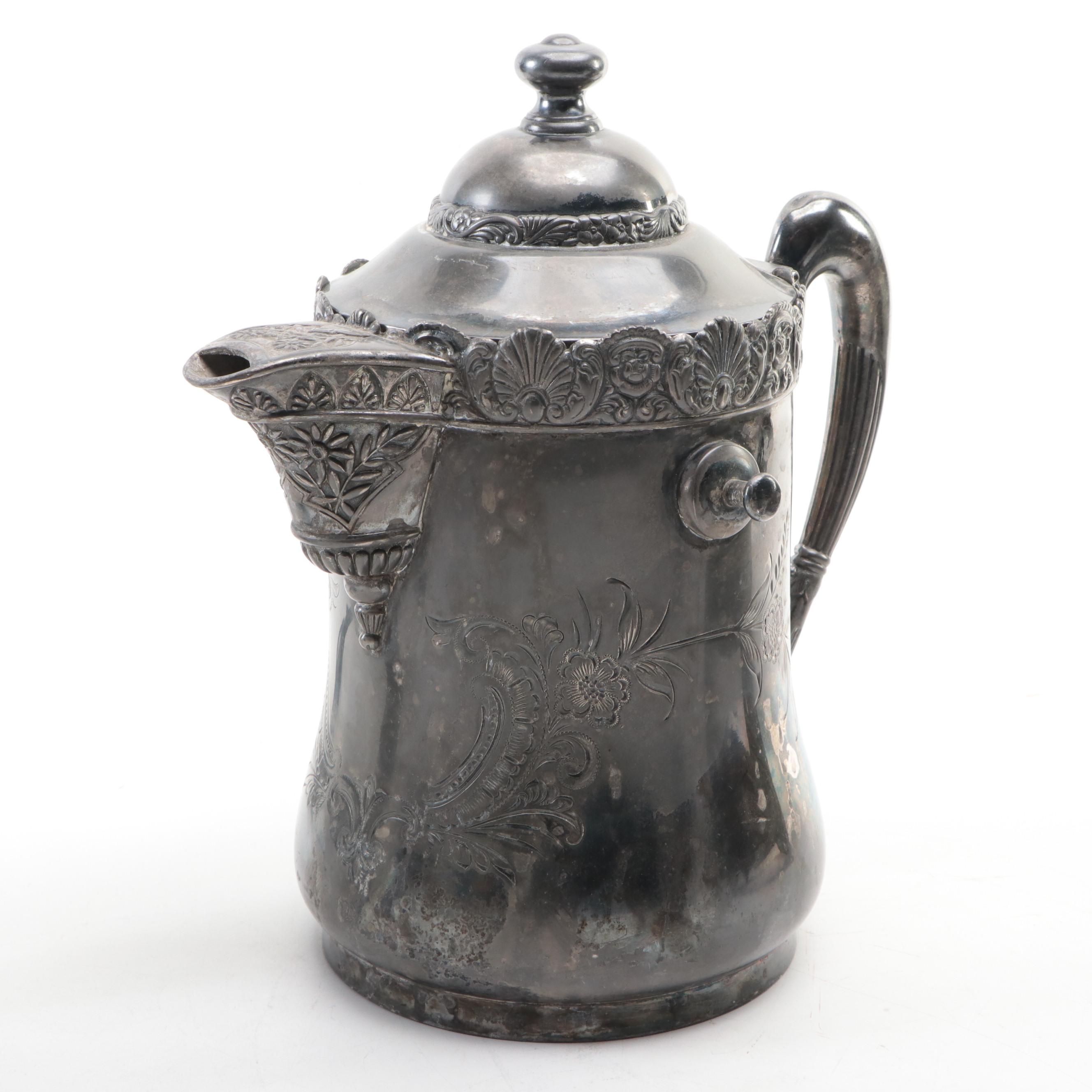 Barbour Silver Co. Tilting Water Pitcher with Other Silver Plate Tableware
