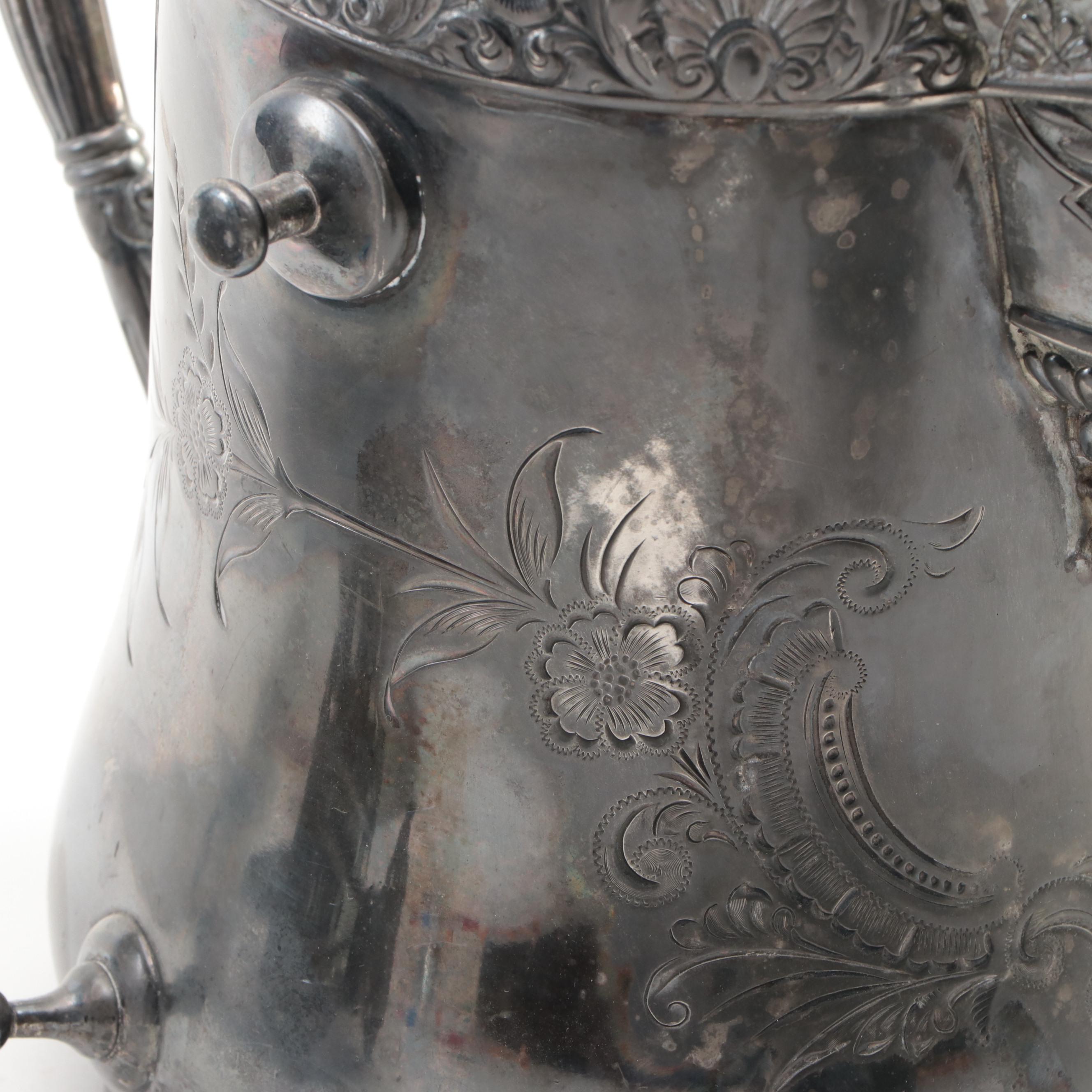 Barbour Silver Co. Tilting Water Pitcher with Other Silver Plate Tableware