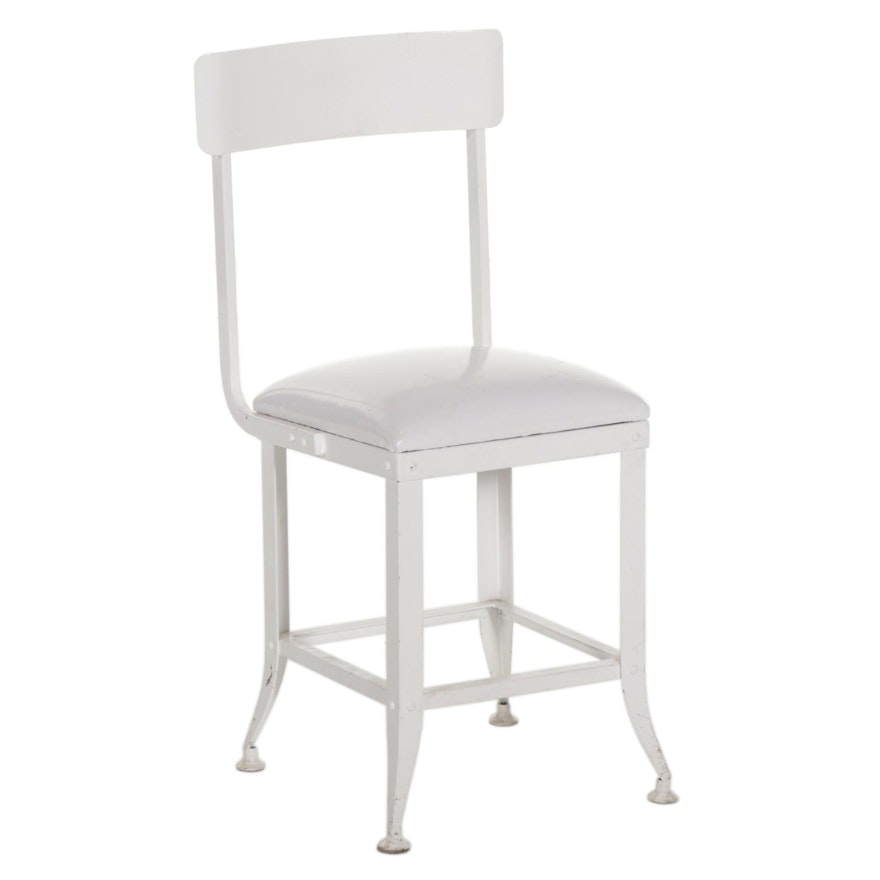 White-Painted Metal and White Vinyl Seat Side Chair, 20th Century