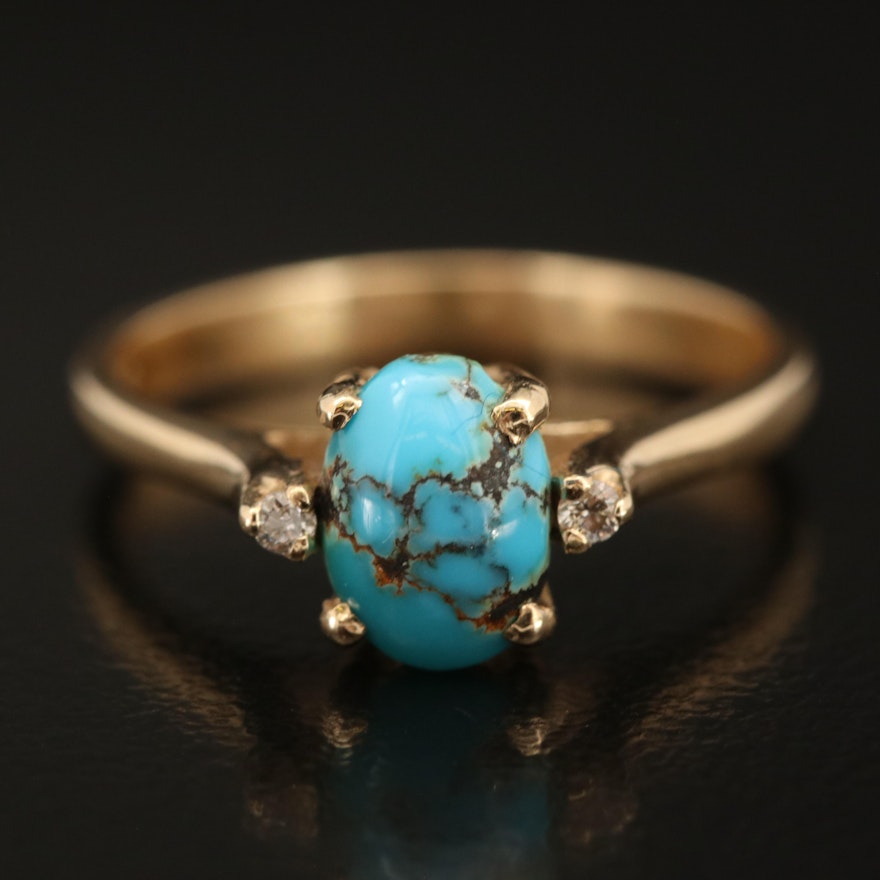 14K Turquoise and Diamond Ring