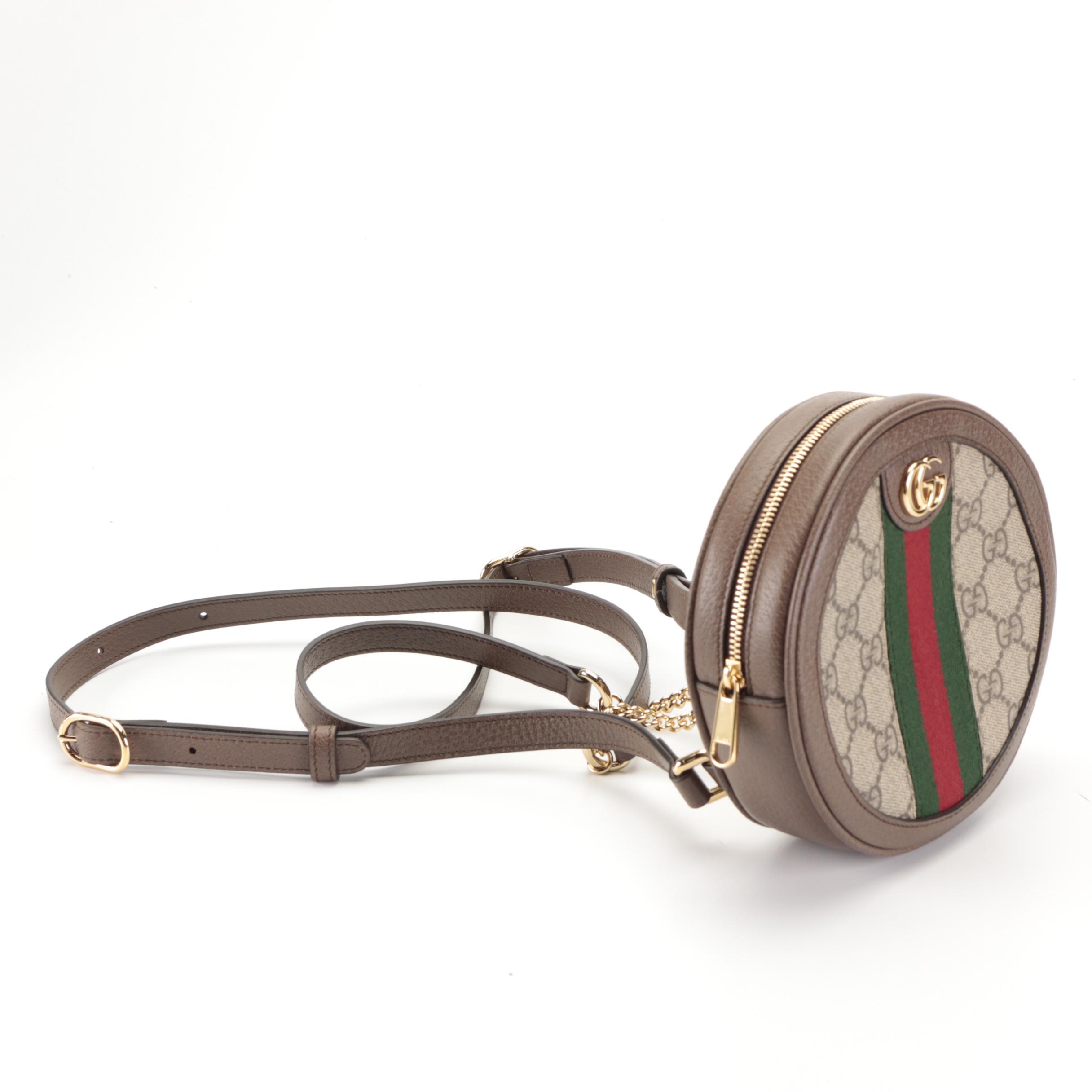 Gucci Ophidia Round Mini Backpack in GG Supreme Canvas and Cinghiale Leather