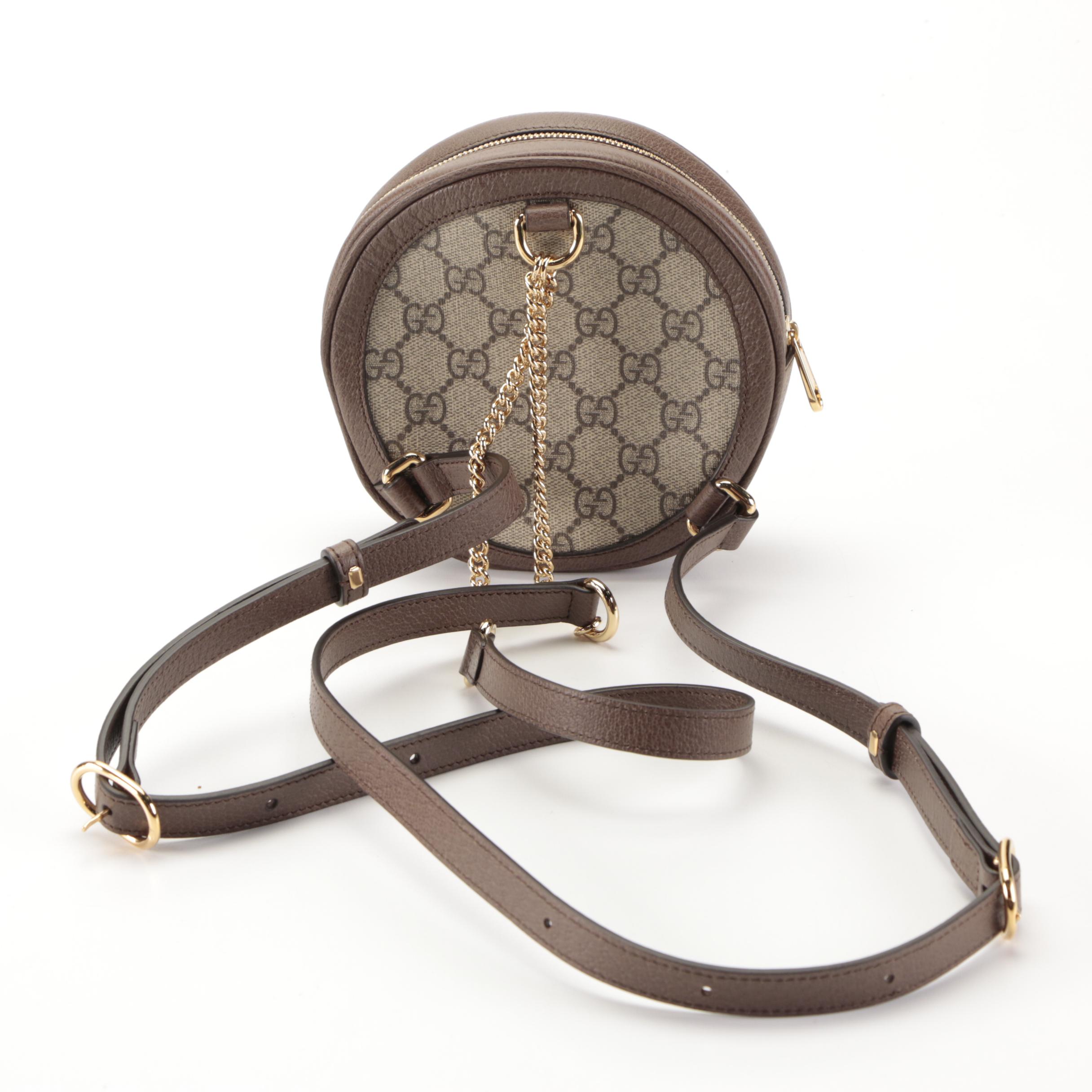 Gucci Ophidia Round Mini Backpack in GG Supreme Canvas and Cinghiale Leather