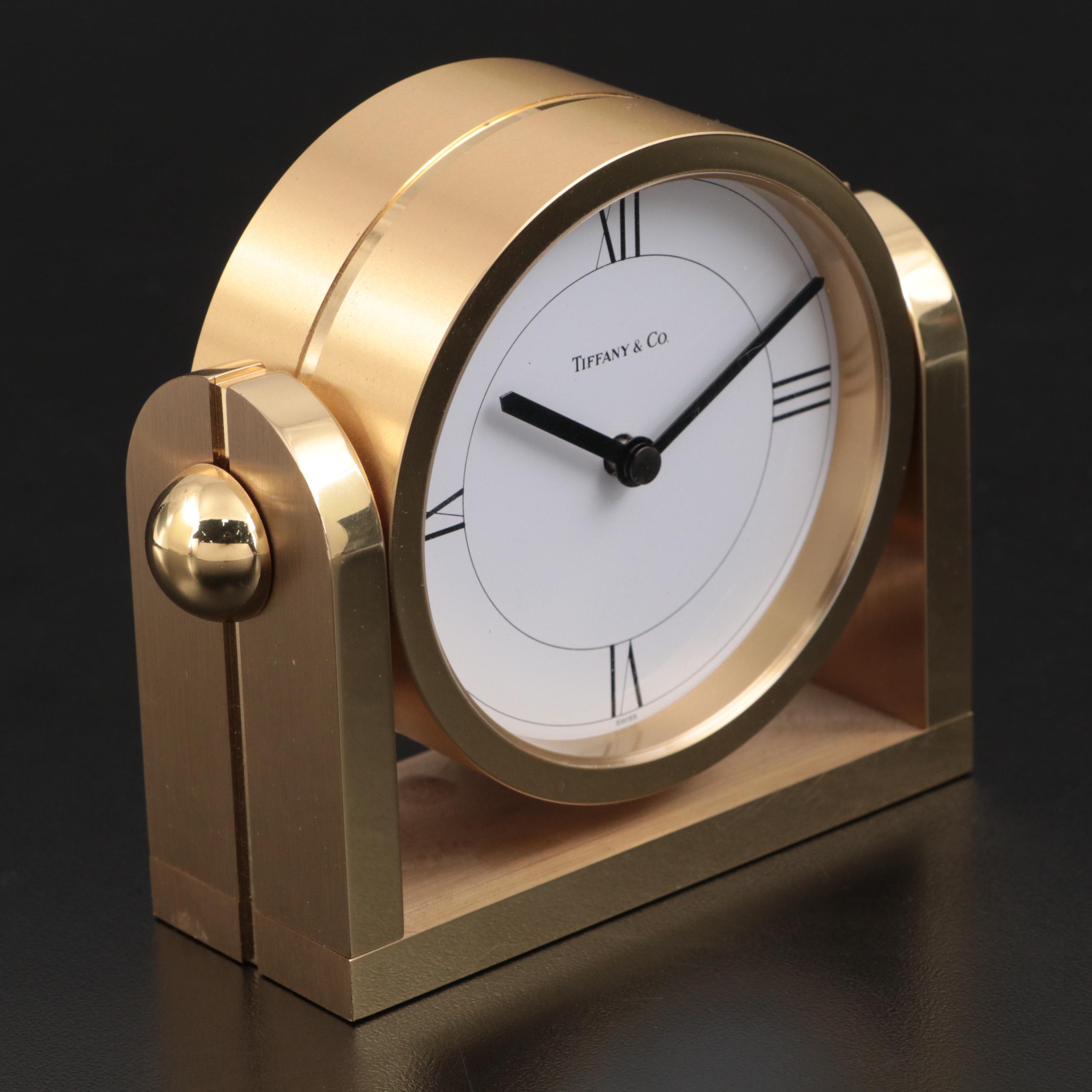 Tiffany & Co. Gilt Brass Desktop Clock